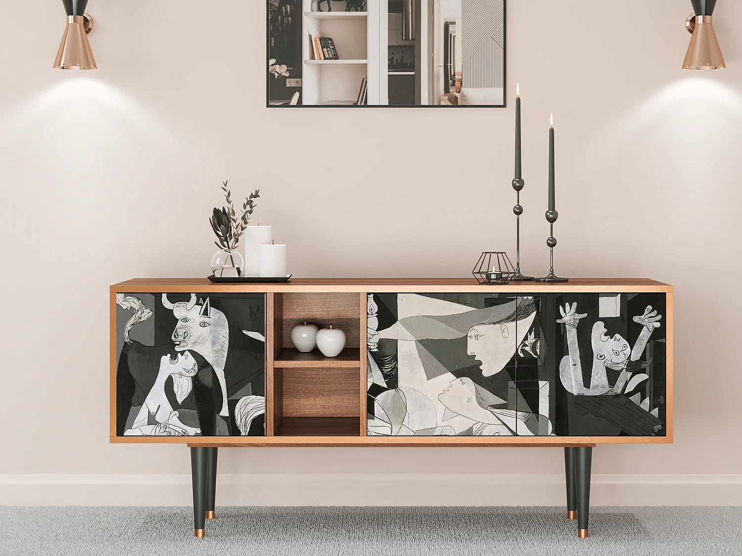 Mobile TV - 150х69х41 cm - T5 - Guernica by Picasso, Noce