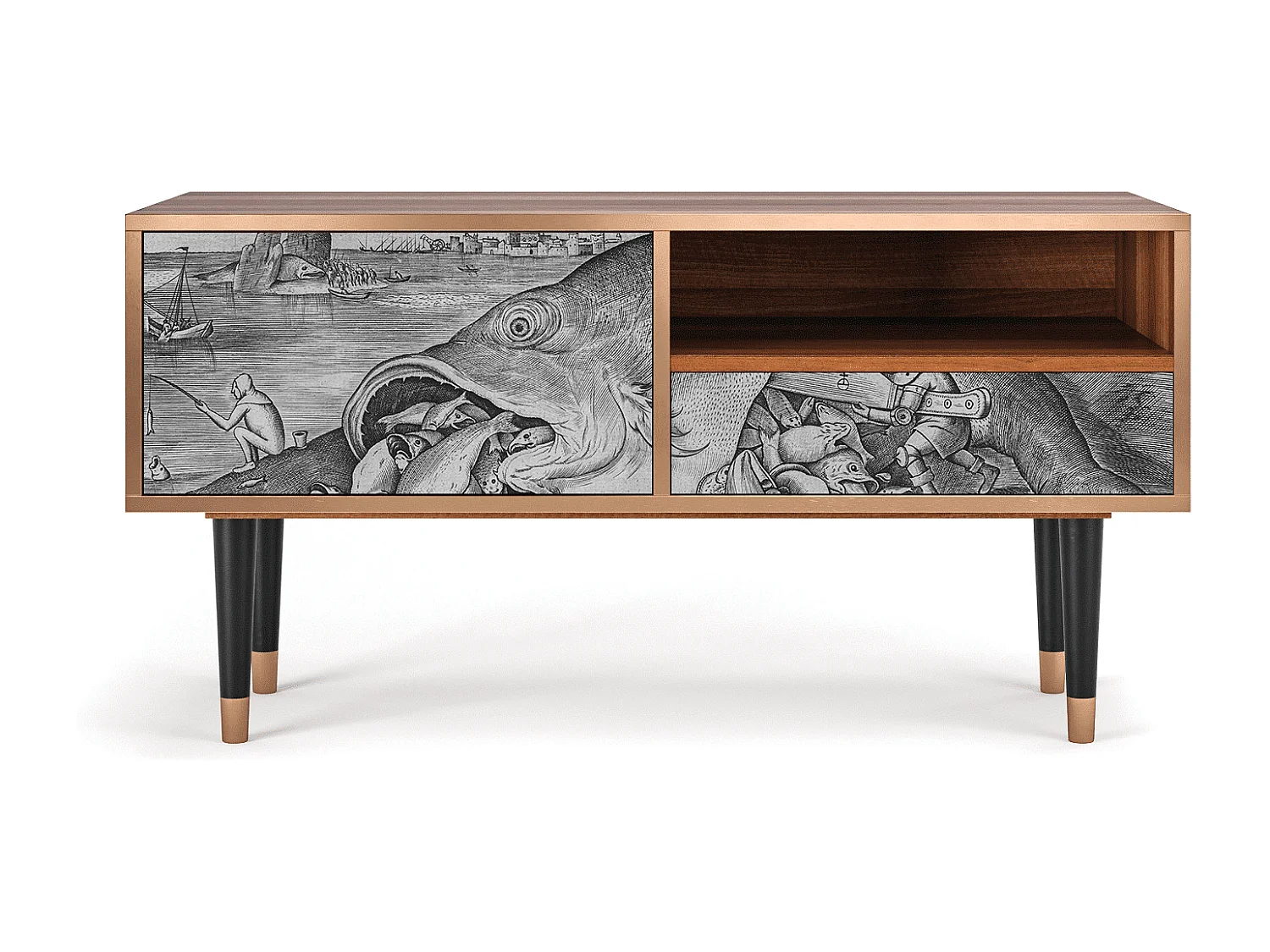 Szafka RTV - 115х59х48 cm - T3 - Big Fish Eat Little, Orzech