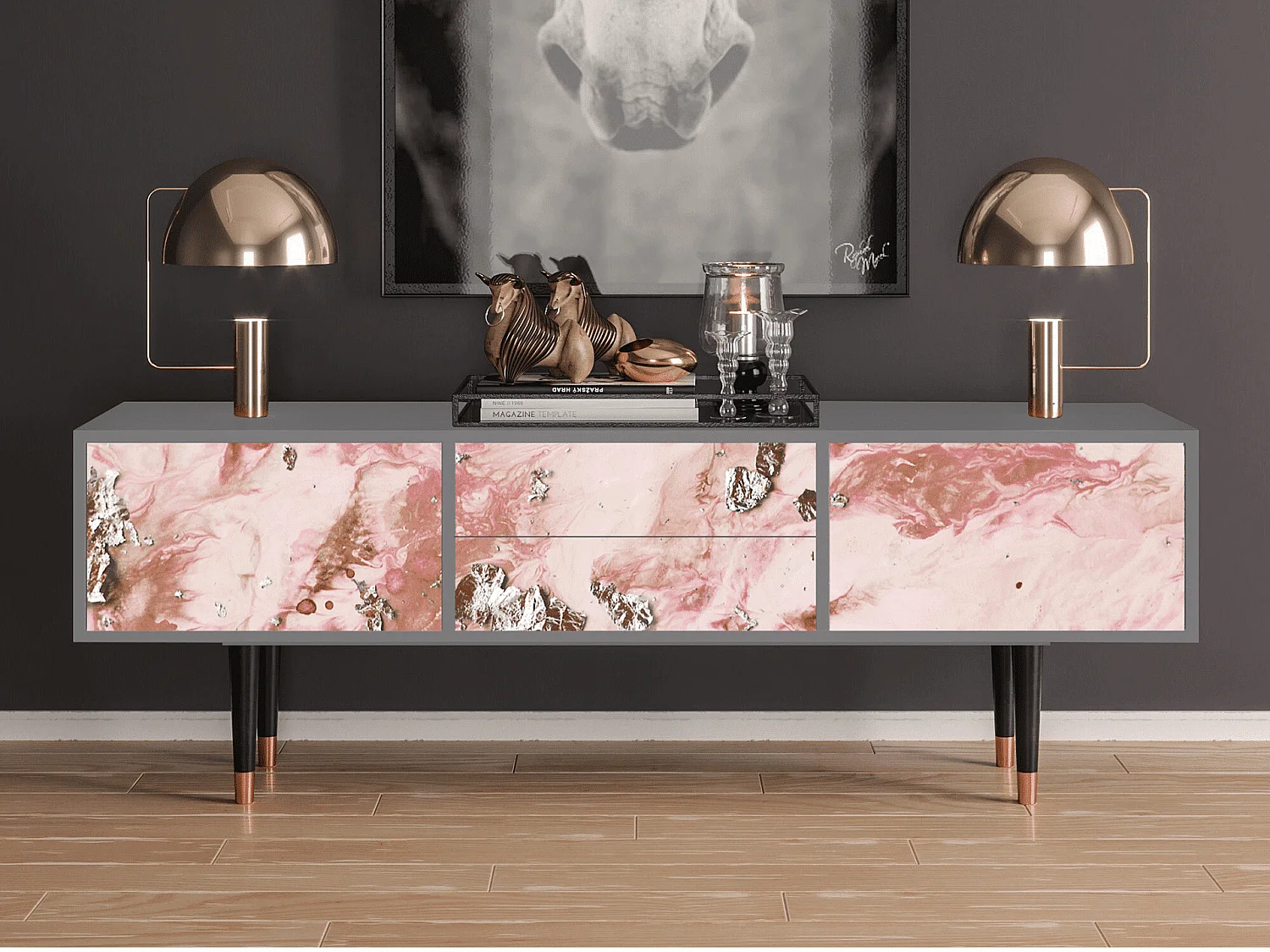 Mobile TV - 170х59х48 cm - T4 - Cotton Candy, Grigio