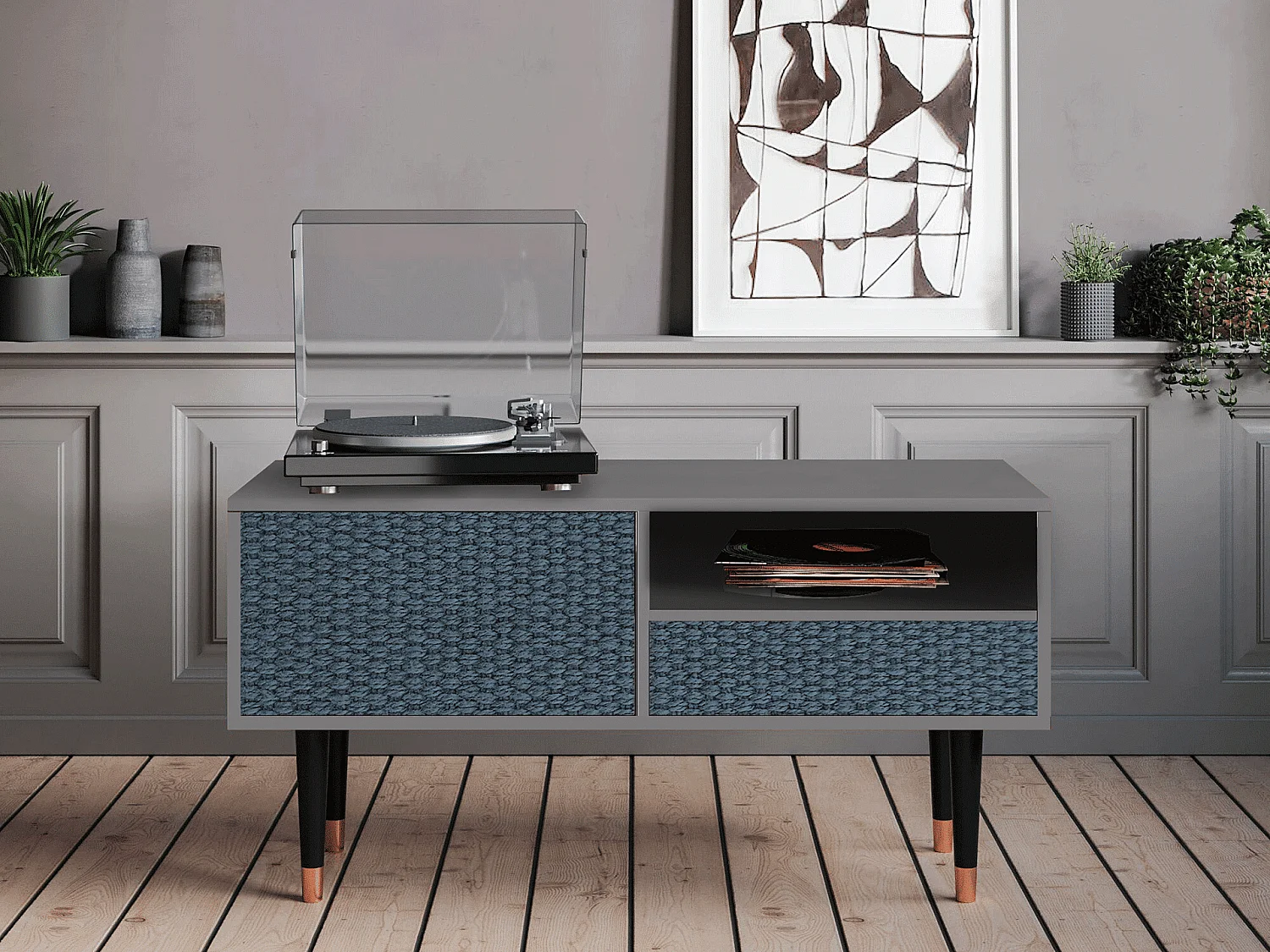 Meuble TV - 115х59х48 cm - T3 - Knitted Pattern, Gris