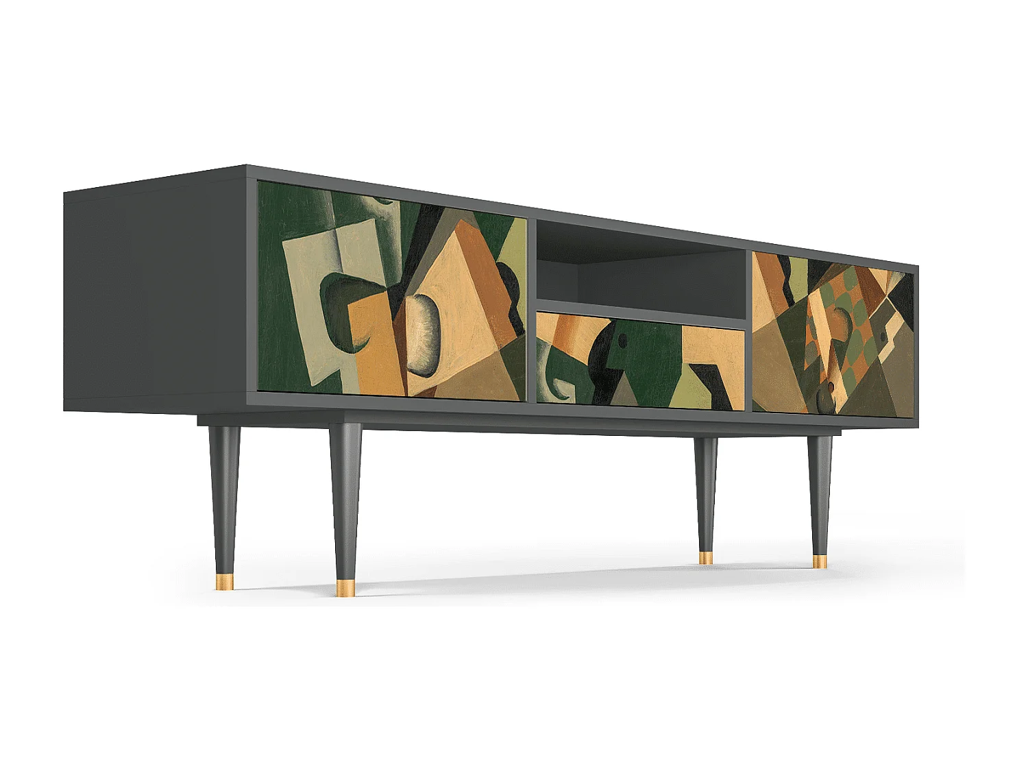 Szafka RTV - 170х59х41 cm - T6 - Glass and Checkerboard, Antracyt