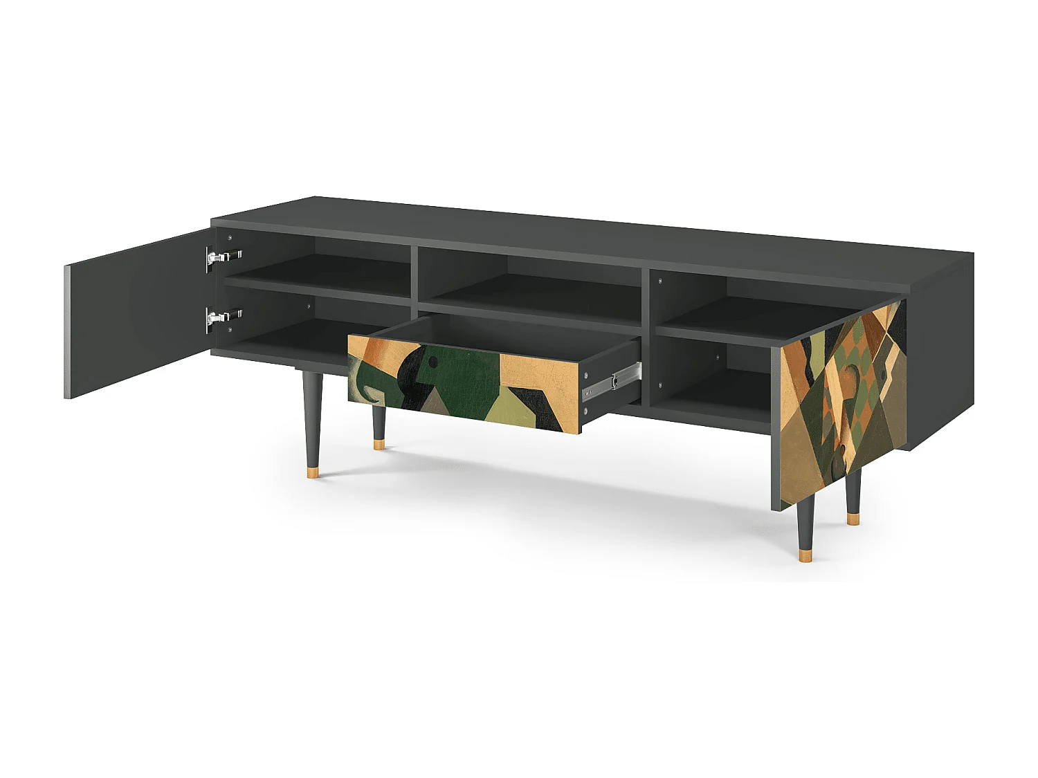 Meuble TV - 170х59х41 cm - T6 - Glass and Checkerboard, Anthracite