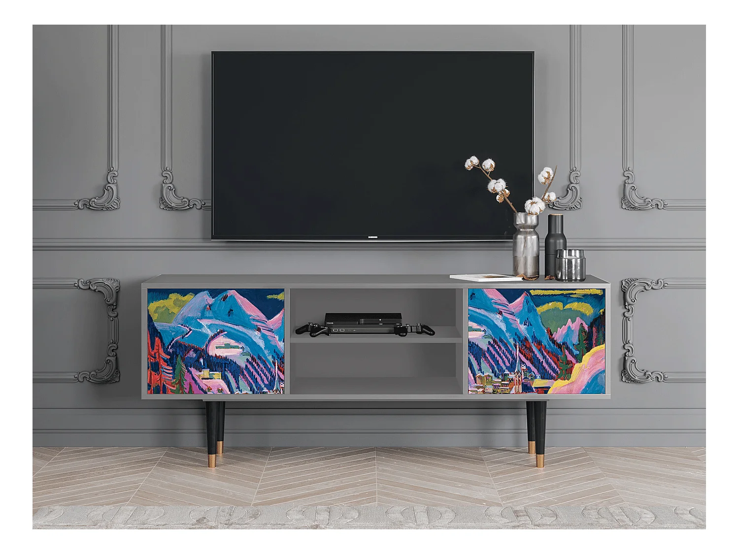 Mobile TV - 170х69х48 cm - T2 - Davos Winter, Grigio