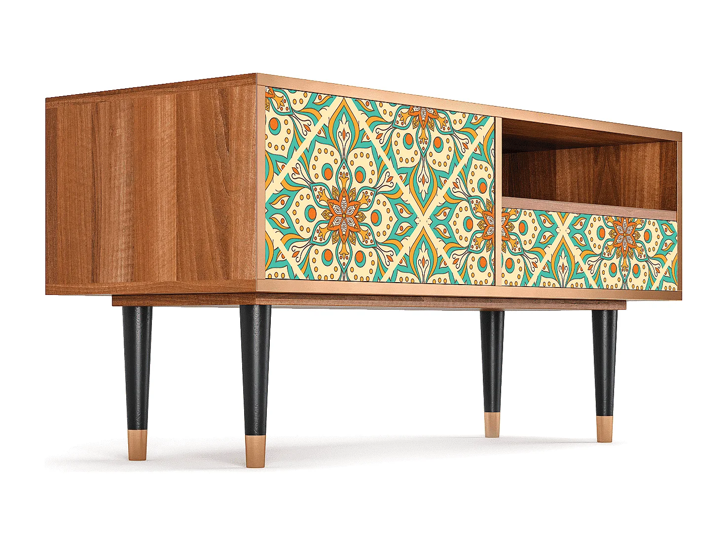 Meuble TV - 115х59х48 cm - T3 - Hindu Daisy, Noyer