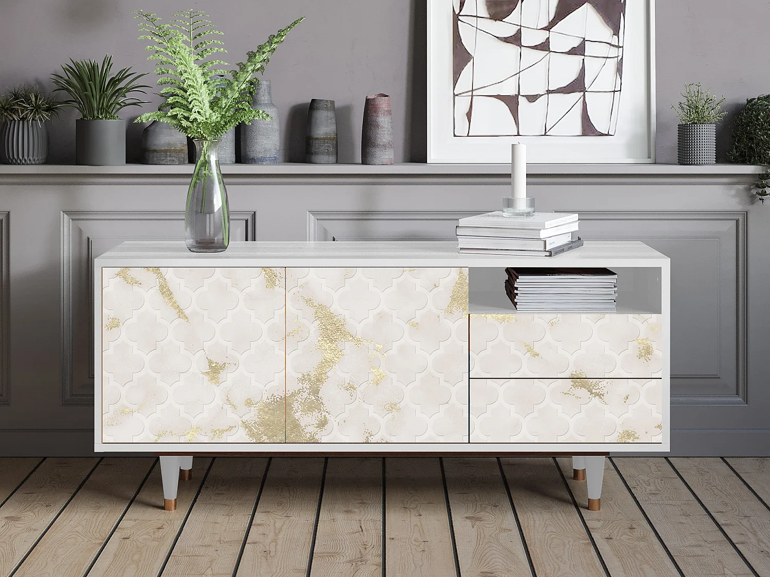 Mueble de TV - 125х56х41 cm - T7 - Sahara desert, Branco