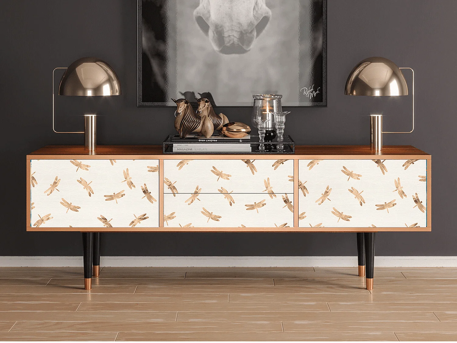 Meuble TV - 170х59х48 cm - T4 - Nude Dragonflies, Noyer