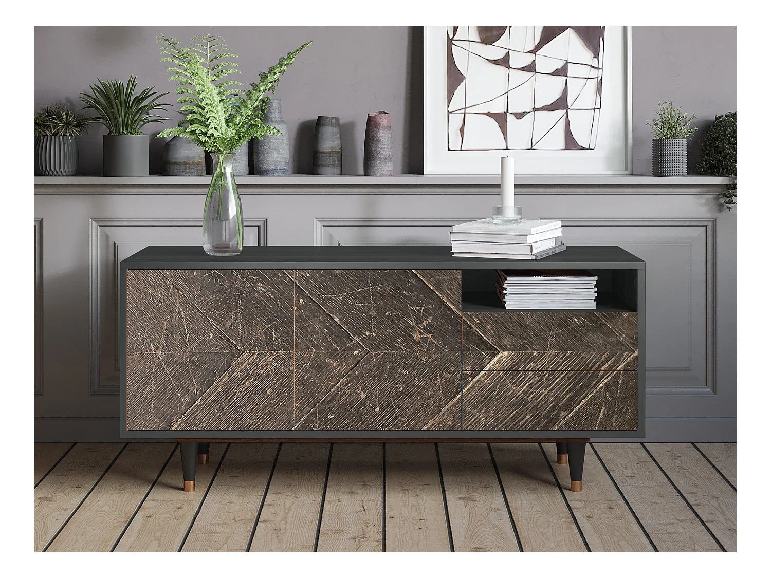Meuble TV - 125х56х41 cm - T7 - Wise Tree, Anthracite