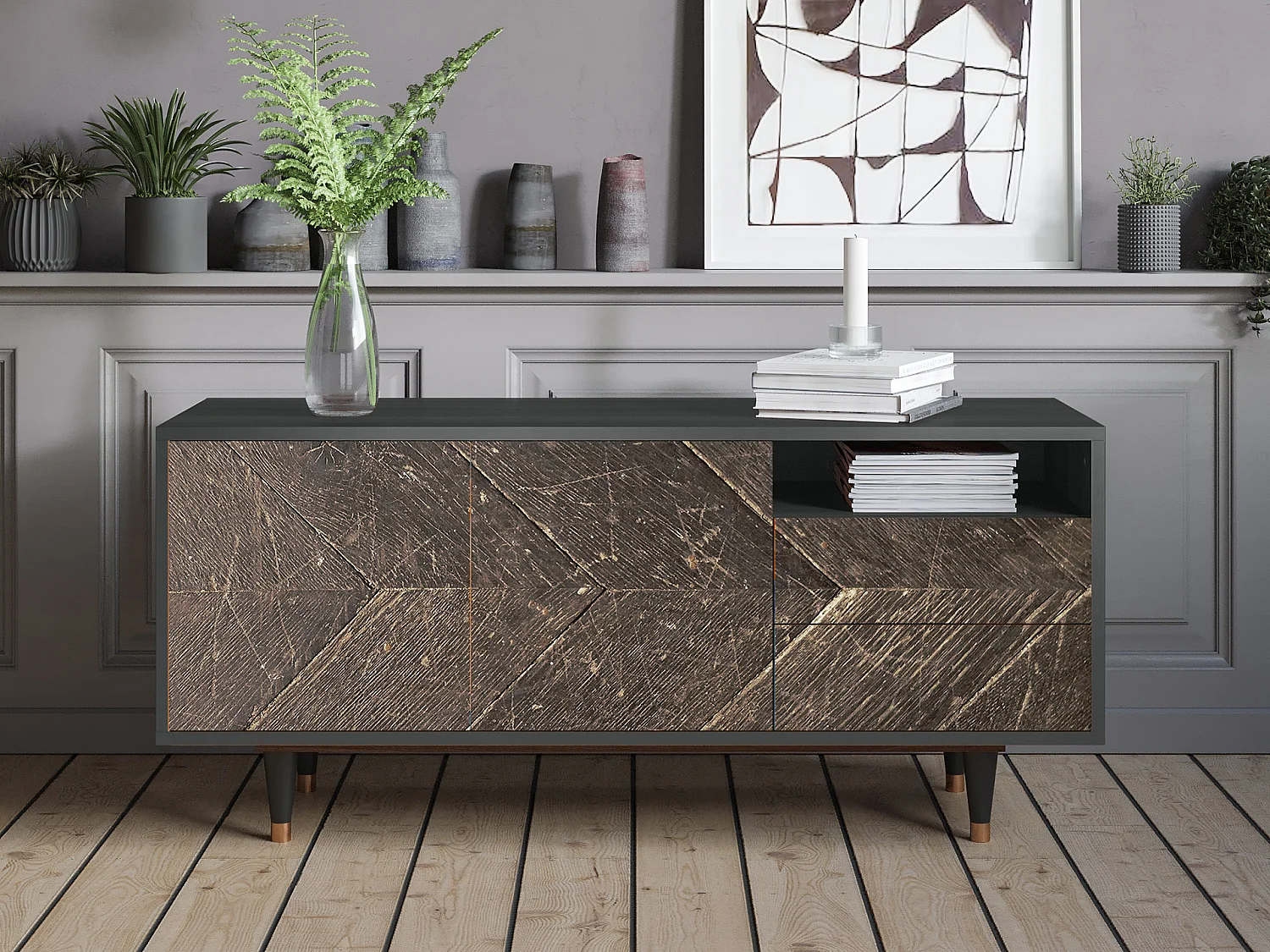 Meuble TV - 125х56х41 cm - T7 - Wise Tree, Anthracite