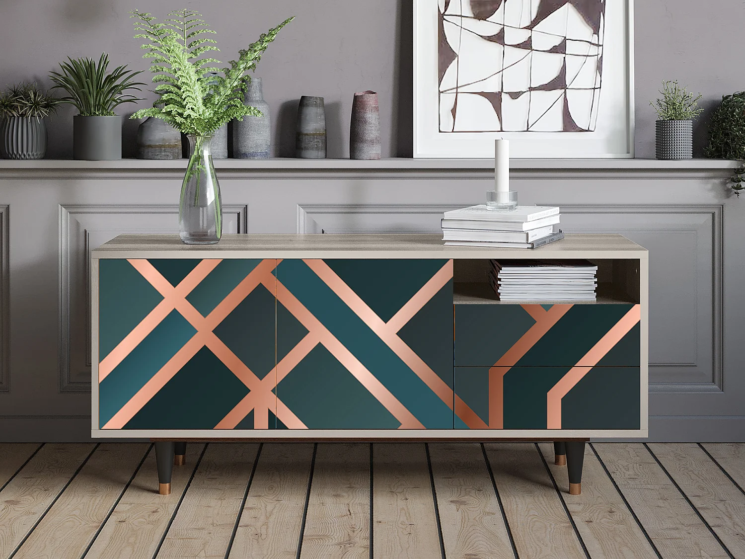 Szafka RTV - 125х56х41 cm - T7 - Bronze Crossroad, Piaskowy