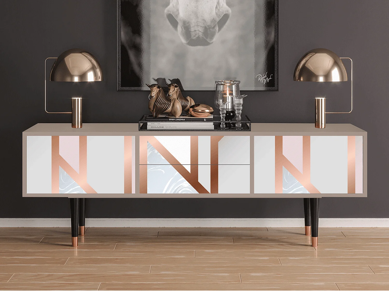 Mueble de TV - 170х59х48 cm - T4 - Champagne Story, Latte