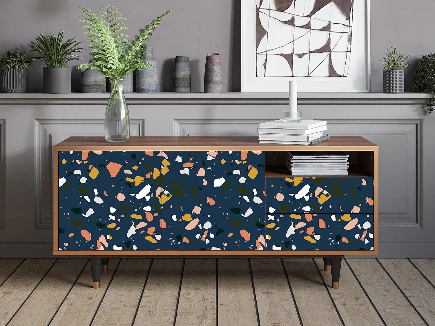 Mobile TV - 125х56х41 cm - T7 - Night Sky Langhterns, Noce