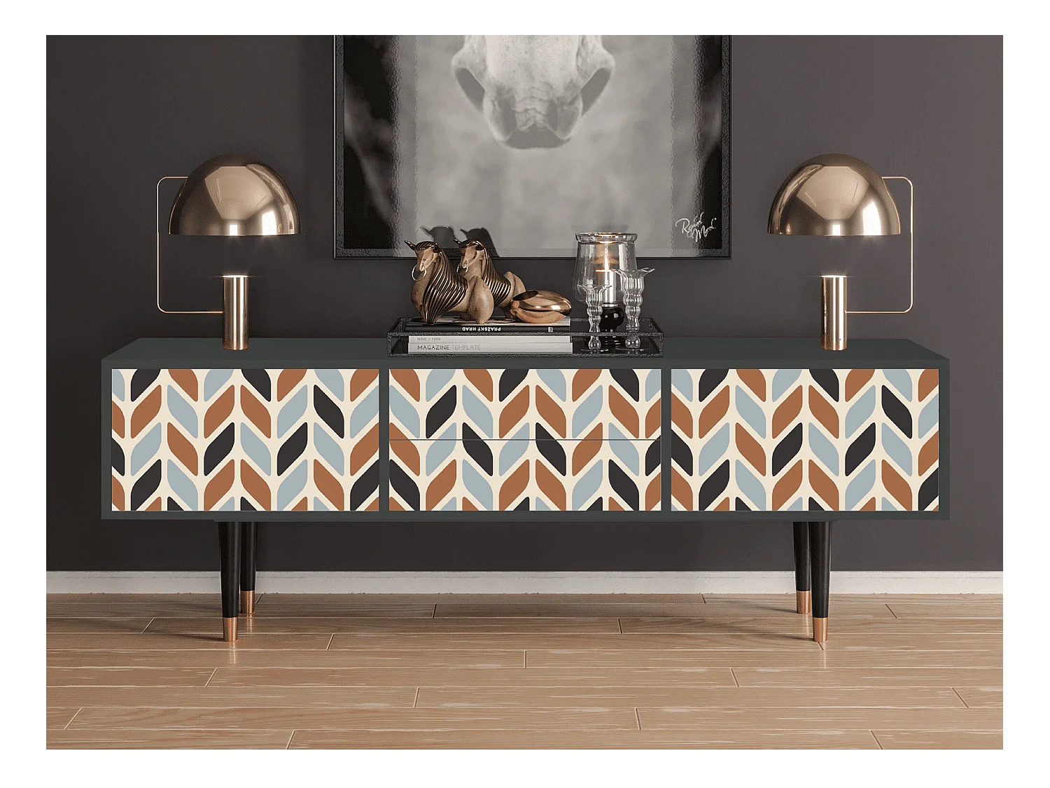 Meuble TV - 170х59х48 cm - T4 - Beige Laure, Anthracite