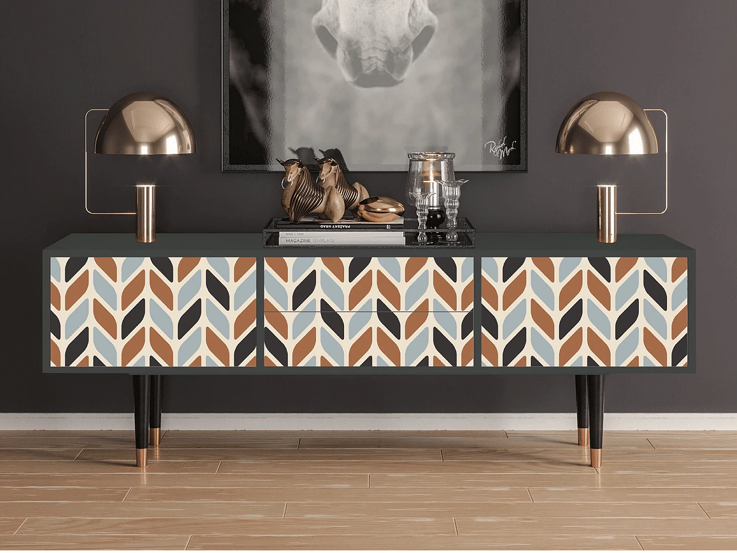 Meuble TV - 170х59х48 cm - T4 - Beige Laure, Anthracite