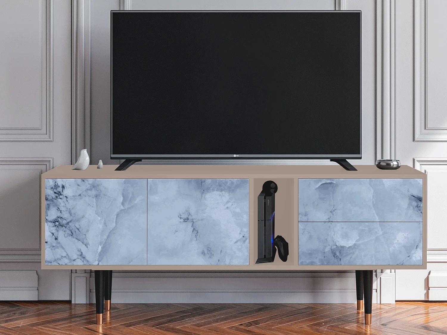 Szafka RTV - 170х69х48 cm - T1 - Feather Ice, Latte