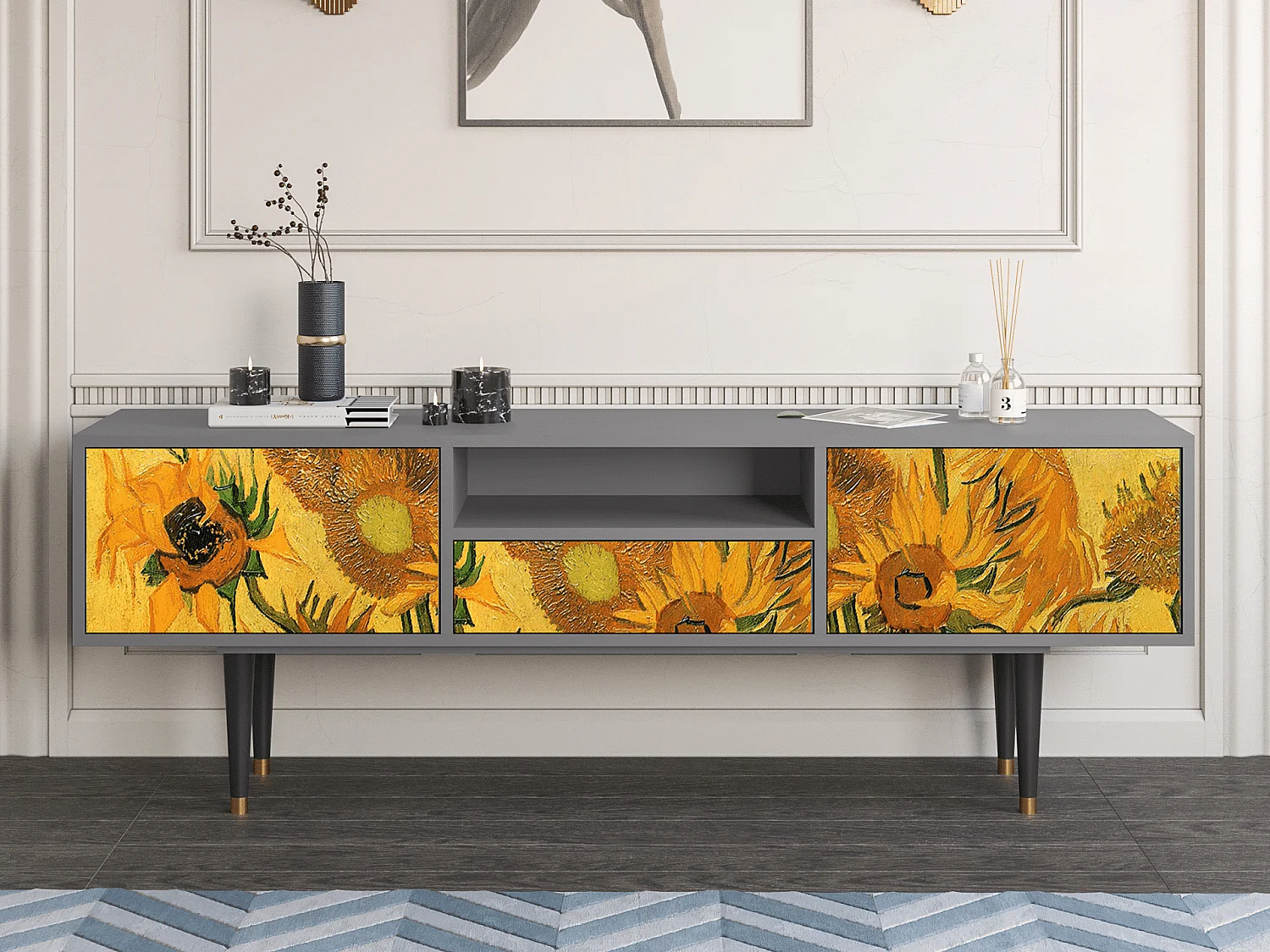 Mobile TV - 170х59х41 cm - T6 - Sunflowers, Grigio