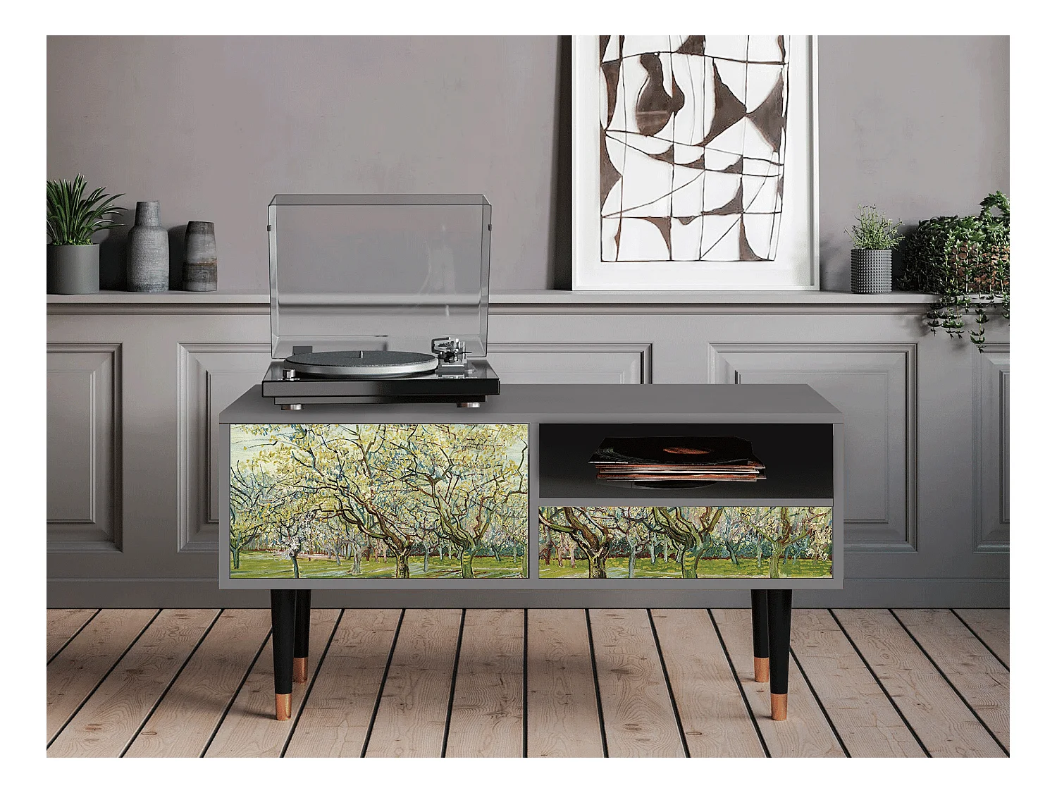 Meuble TV - 115х59х48 cm - T3 - The Blanc Orchard, Gris