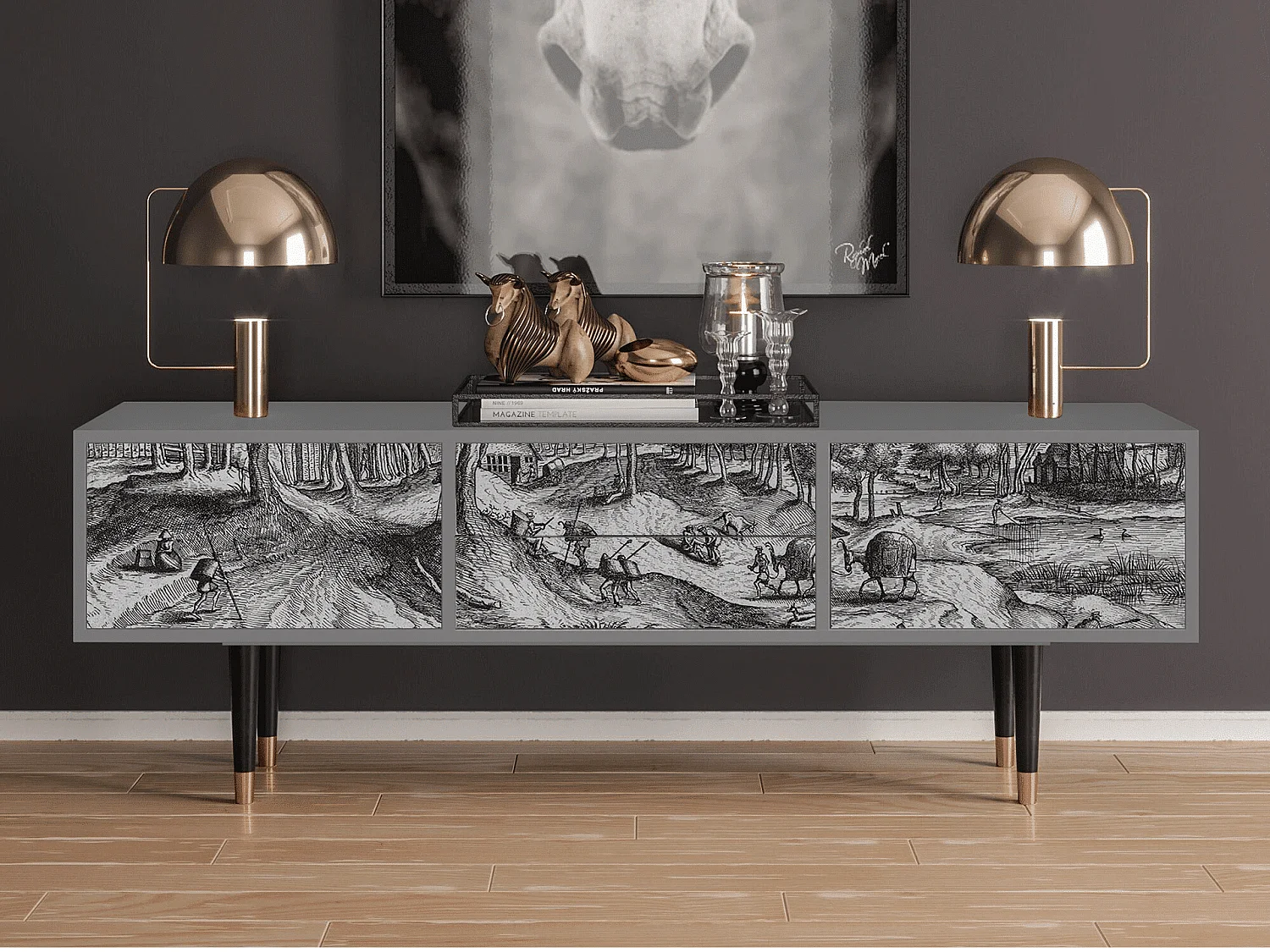 Szafka RTV - 170х59х48 cm - T4 - Rusticorum, Szary