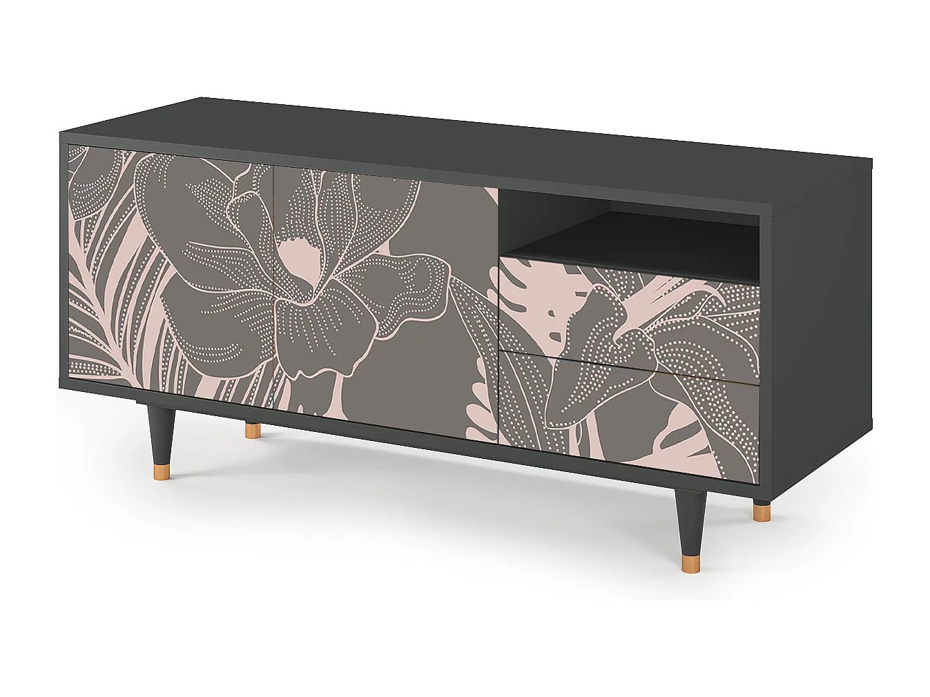 Meuble TV - 125х56х41 cm - T7 - Issabelline Flower, Anthracite