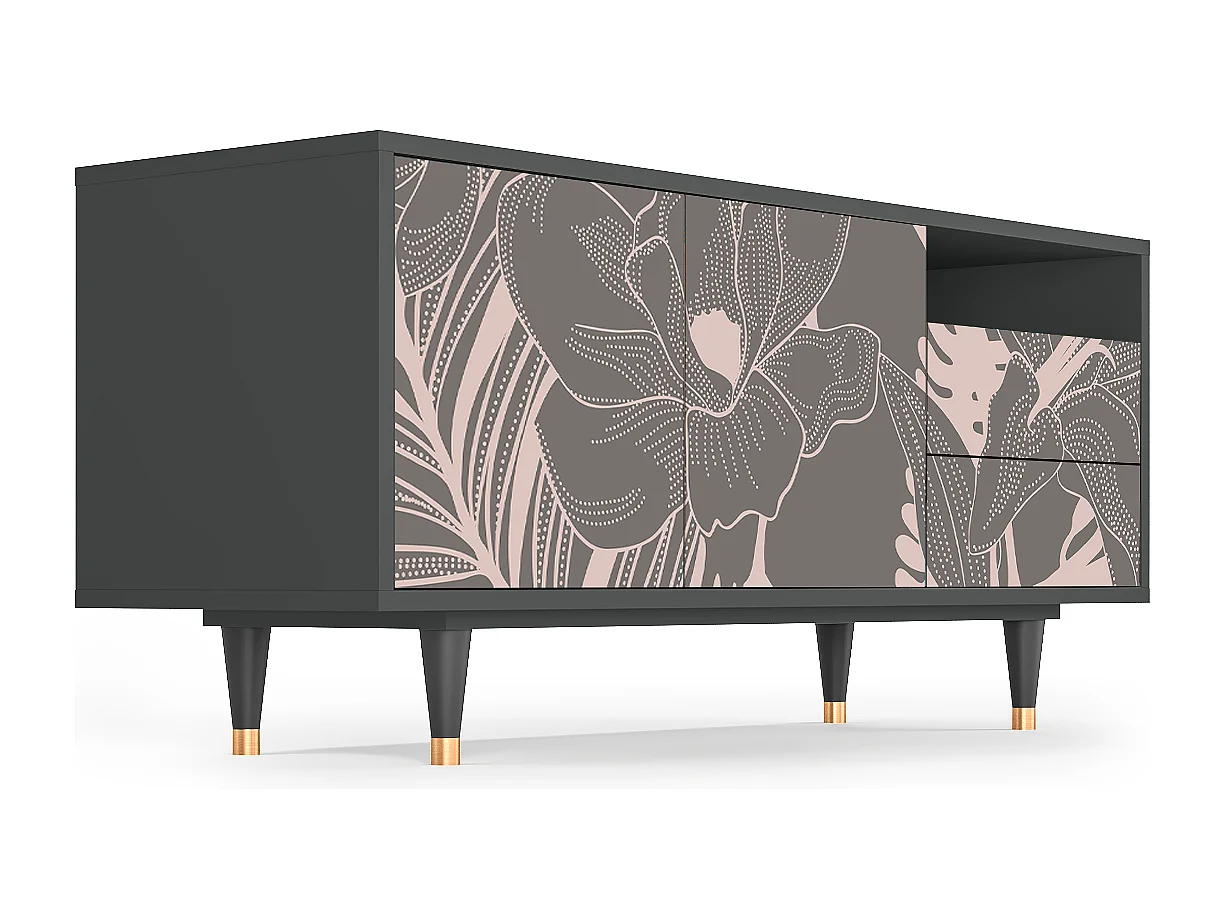 Meuble TV - 125х56х41 cm - T7 - Issabelline Flower, Anthracite