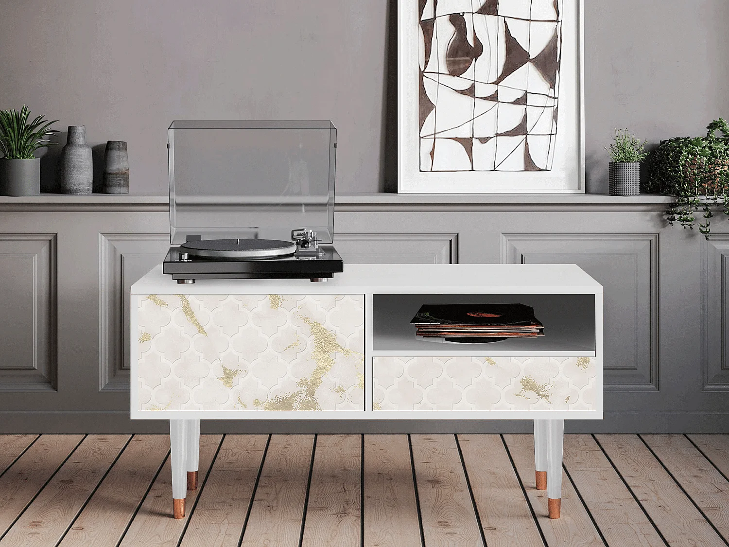 Mueble de TV - 115х59х48 cm - T3 - Sahara desert, Branco