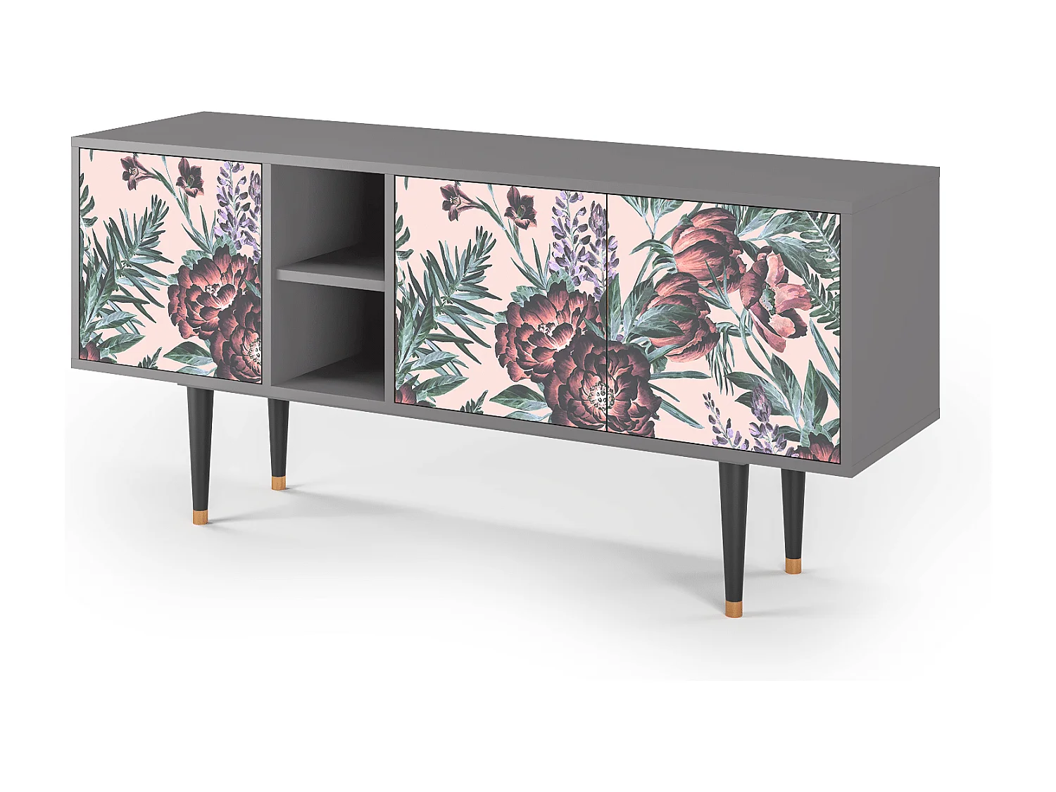 TV-Möbel - 150х69х41 cm - T5 - Peach Peonies, Grau