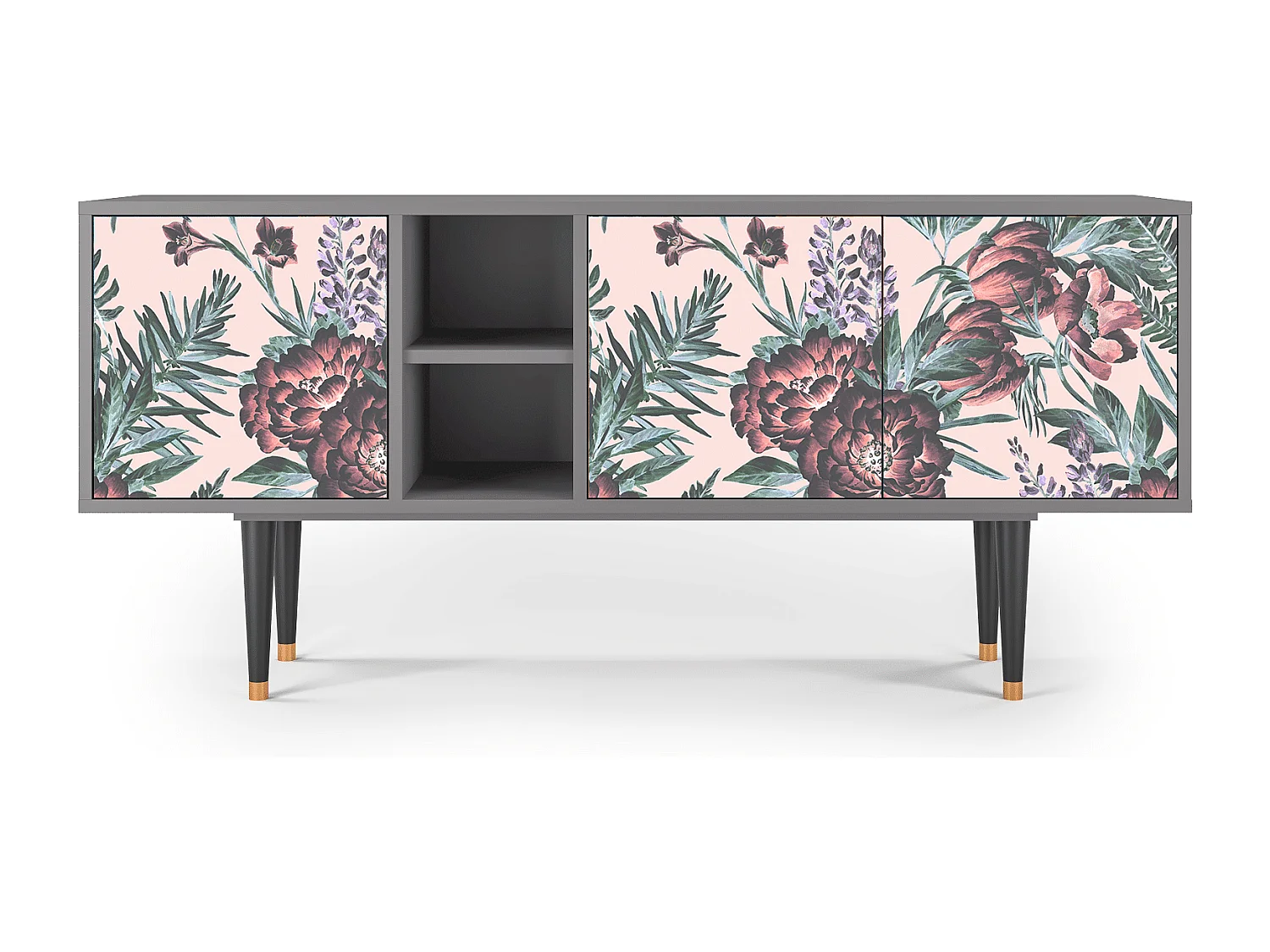 Szafka RTV - 150х69х41 cm - T5 - Peach Peonies, Szary