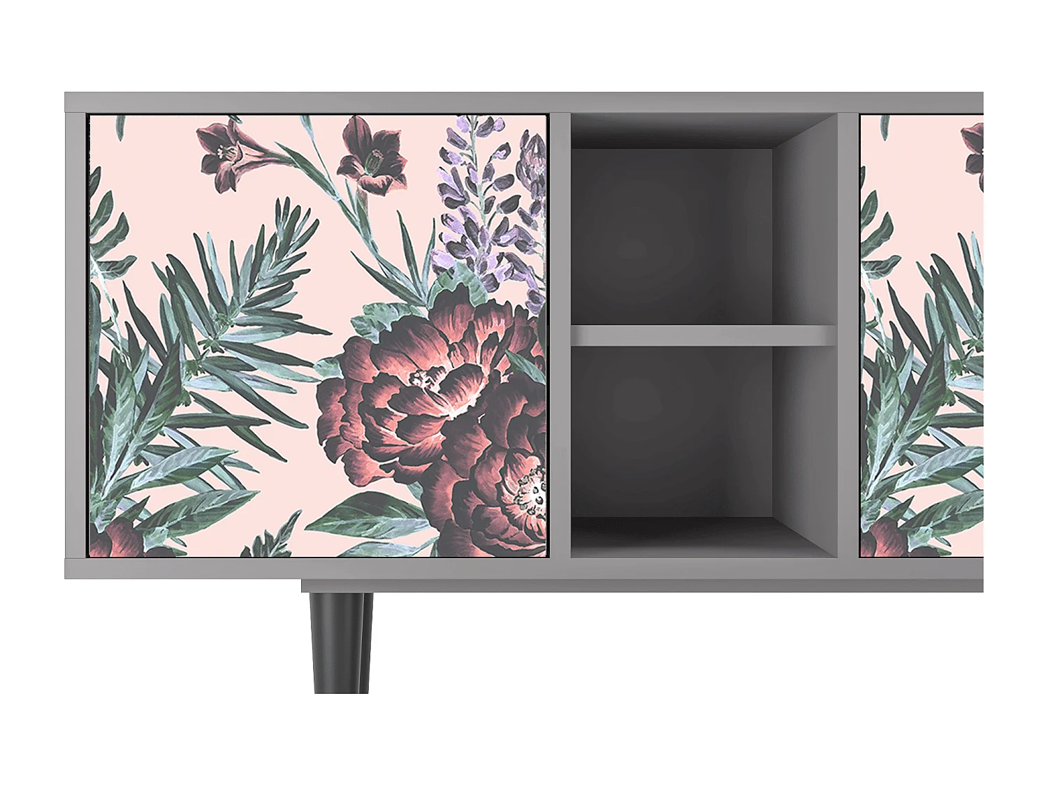 Szafka RTV - 150х69х41 cm - T5 - Peach Peonies, Szary