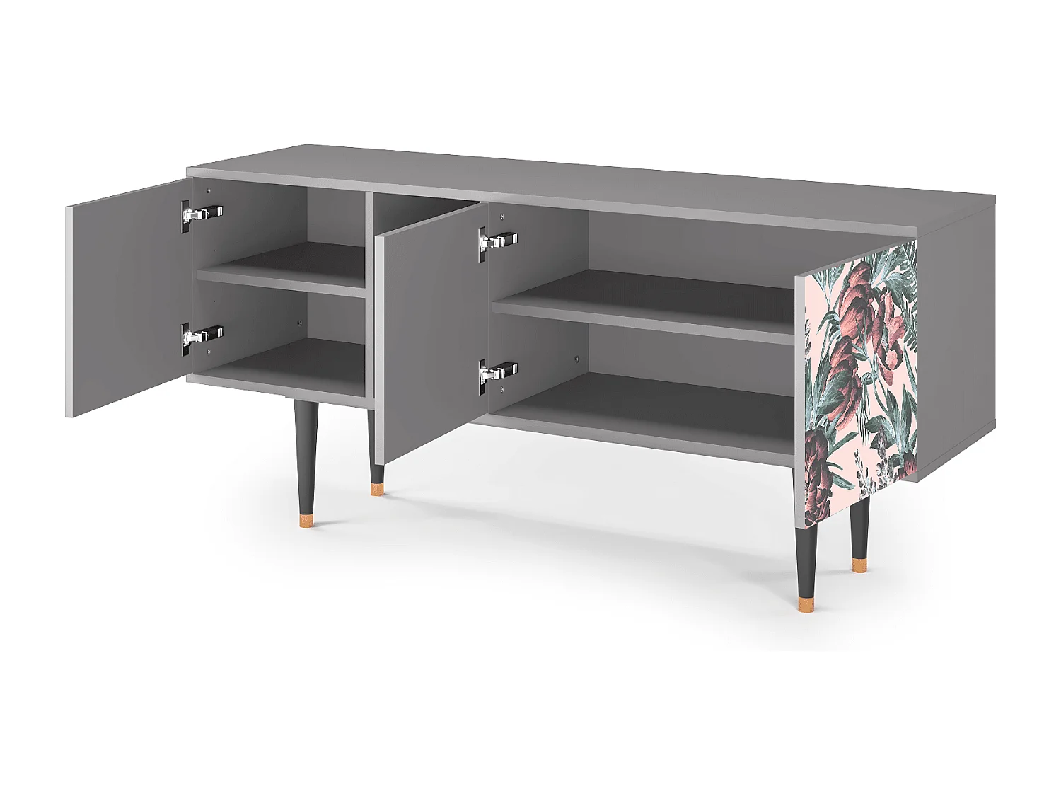 Szafka RTV - 150х69х41 cm - T5 - Peach Peonies, Szary