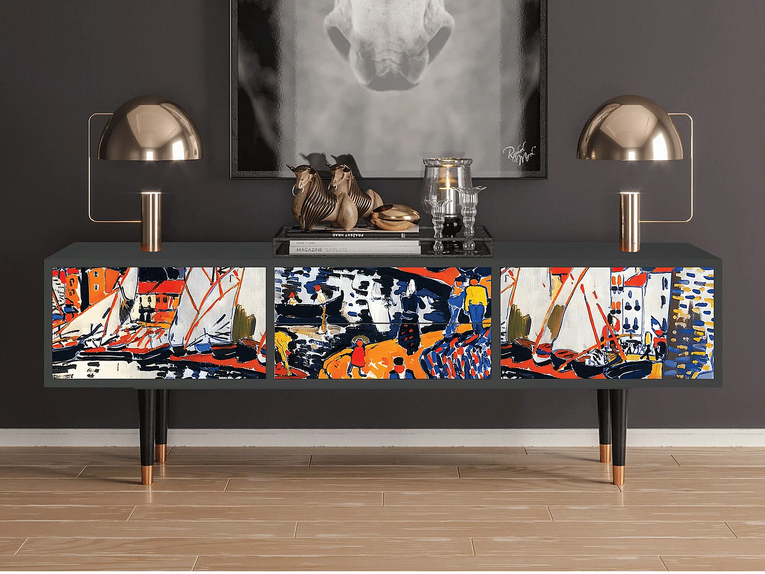 TV-Möbel - 170х59х48 cm - T4 - Le Séchage des voiles , Anthrazit