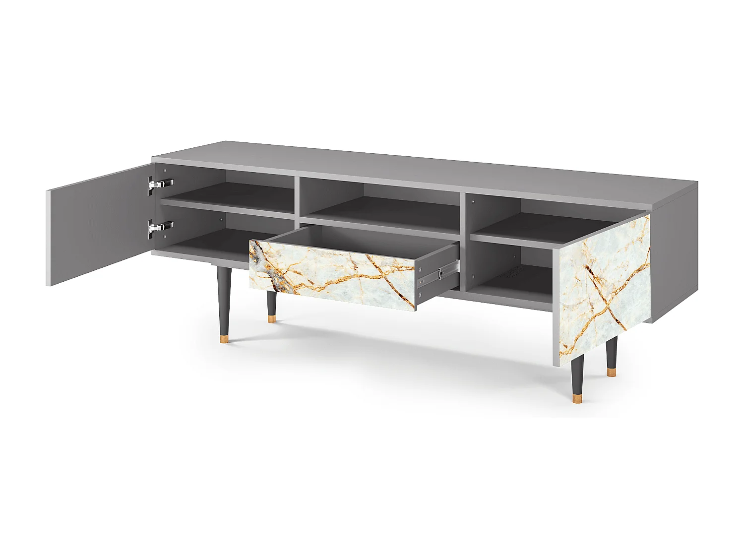 Szafka RTV - 170х59х41 cm - T6 - Piaskowyy Marble, Szary