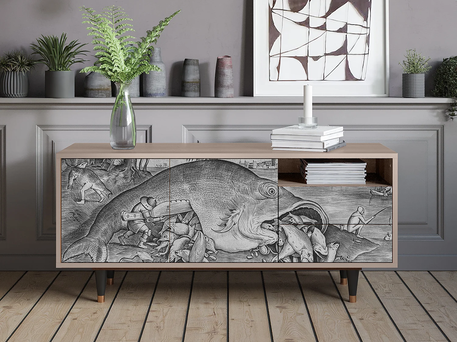 Mueble de TV - 125х56х41 cm - T7 - Big Fish Eat Little, Latte