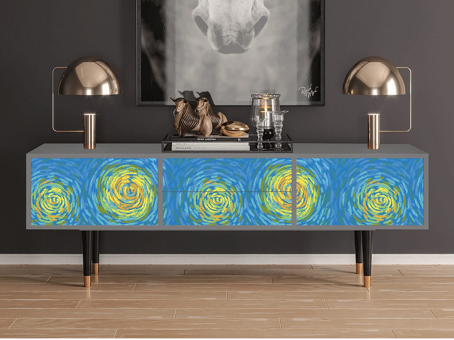 Mueble de TV - 170х59х48 cm - T4 - Van Gogh Lights, Cinza