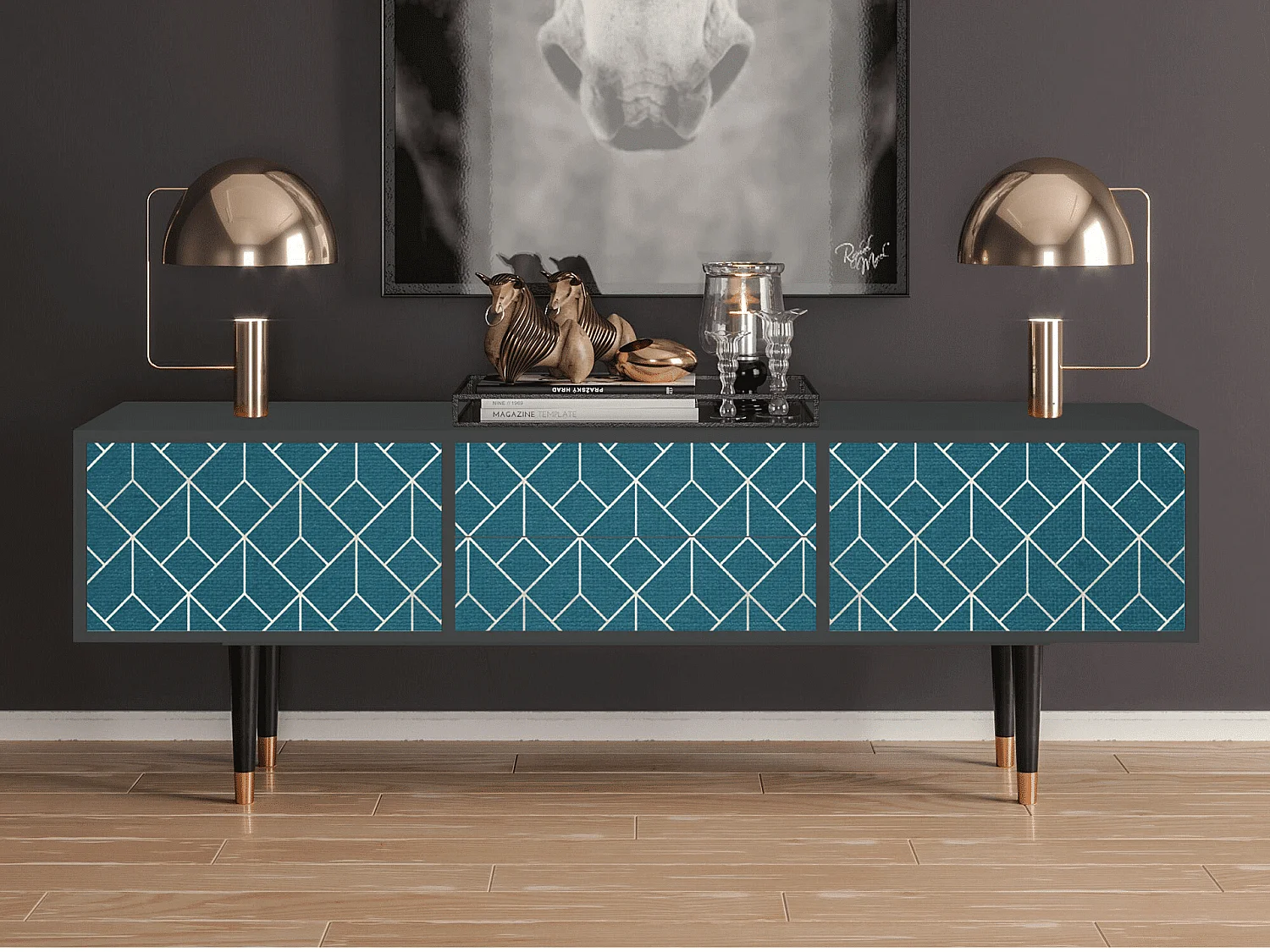 TV-meubel - 170х59х48 cm - T4 - Turquoise Geometry, Antraciet