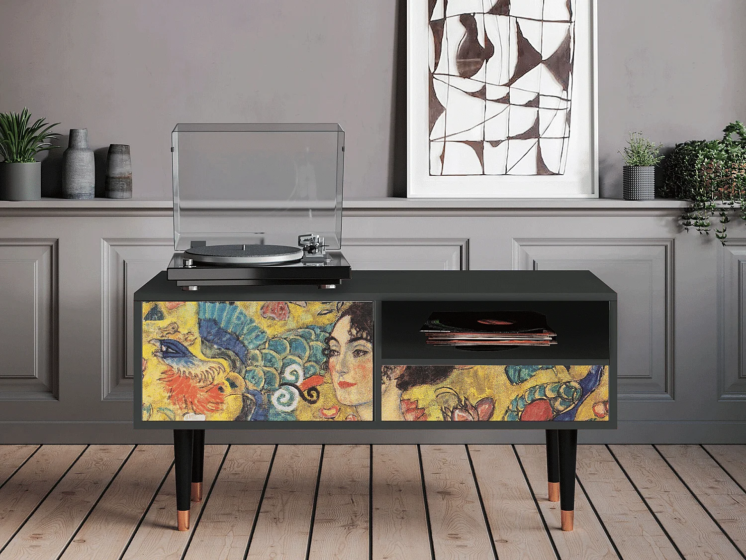 TV-meubel - 115х59х48 cm - T3 - Lady with Fan by Klimt, Antraciet