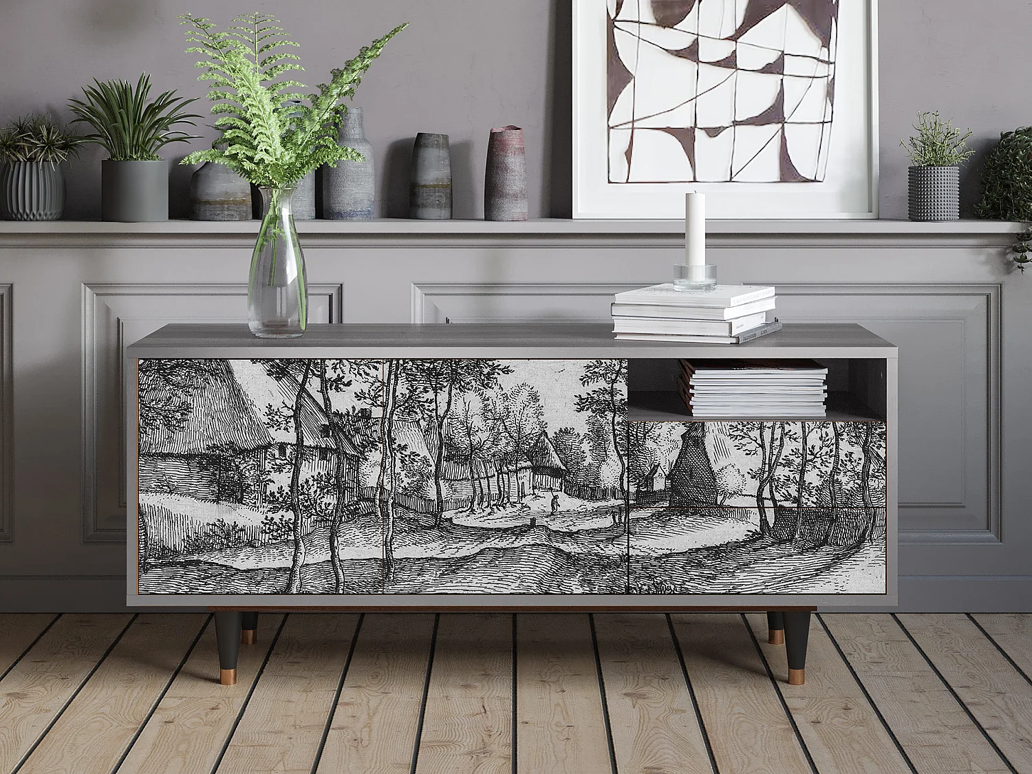 Meuble TV - 125х56х41 cm - T7 - Village Road, Gris