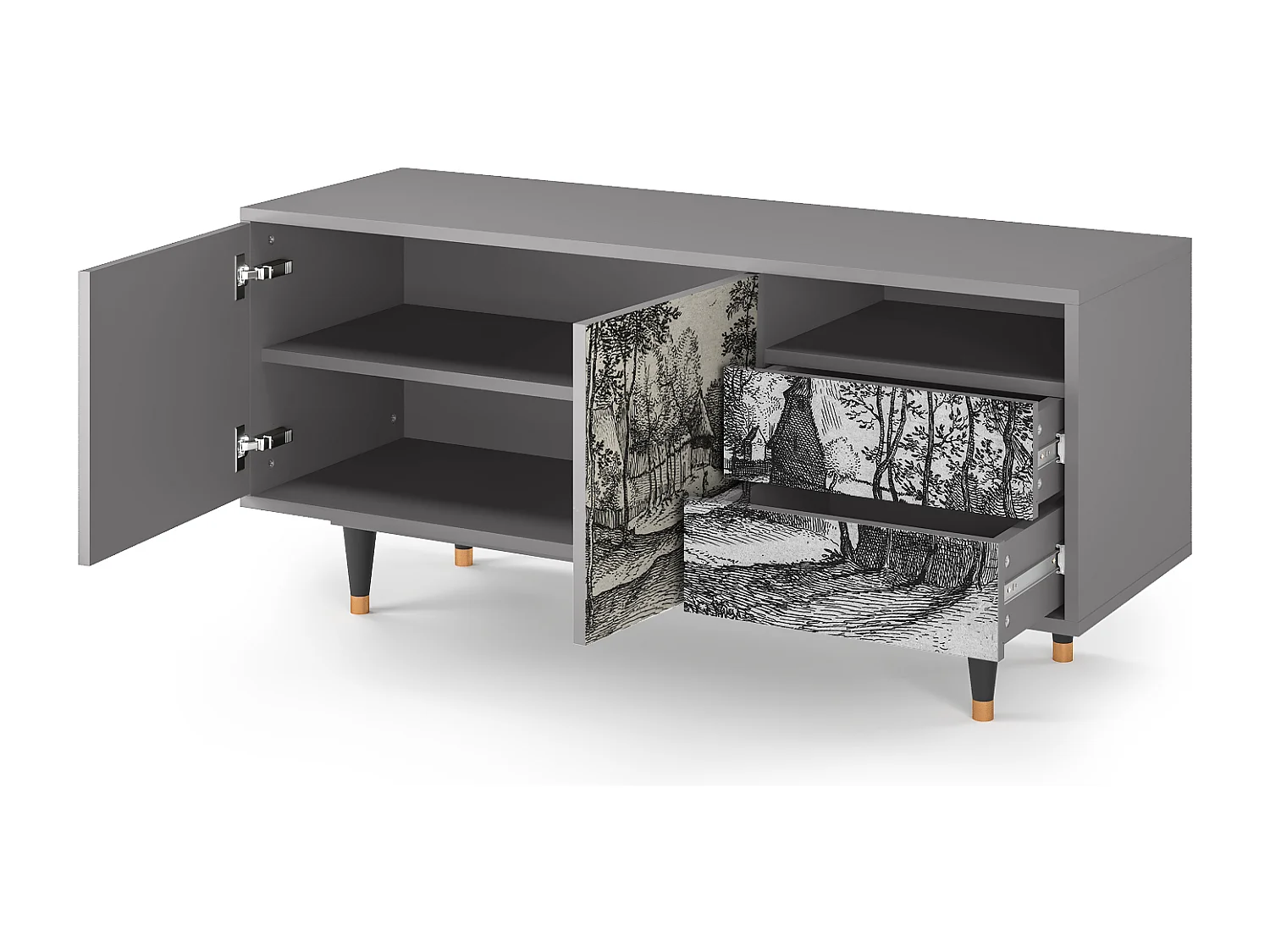 Meuble TV - 125х56х41 cm - T7 - Village Road, Gris