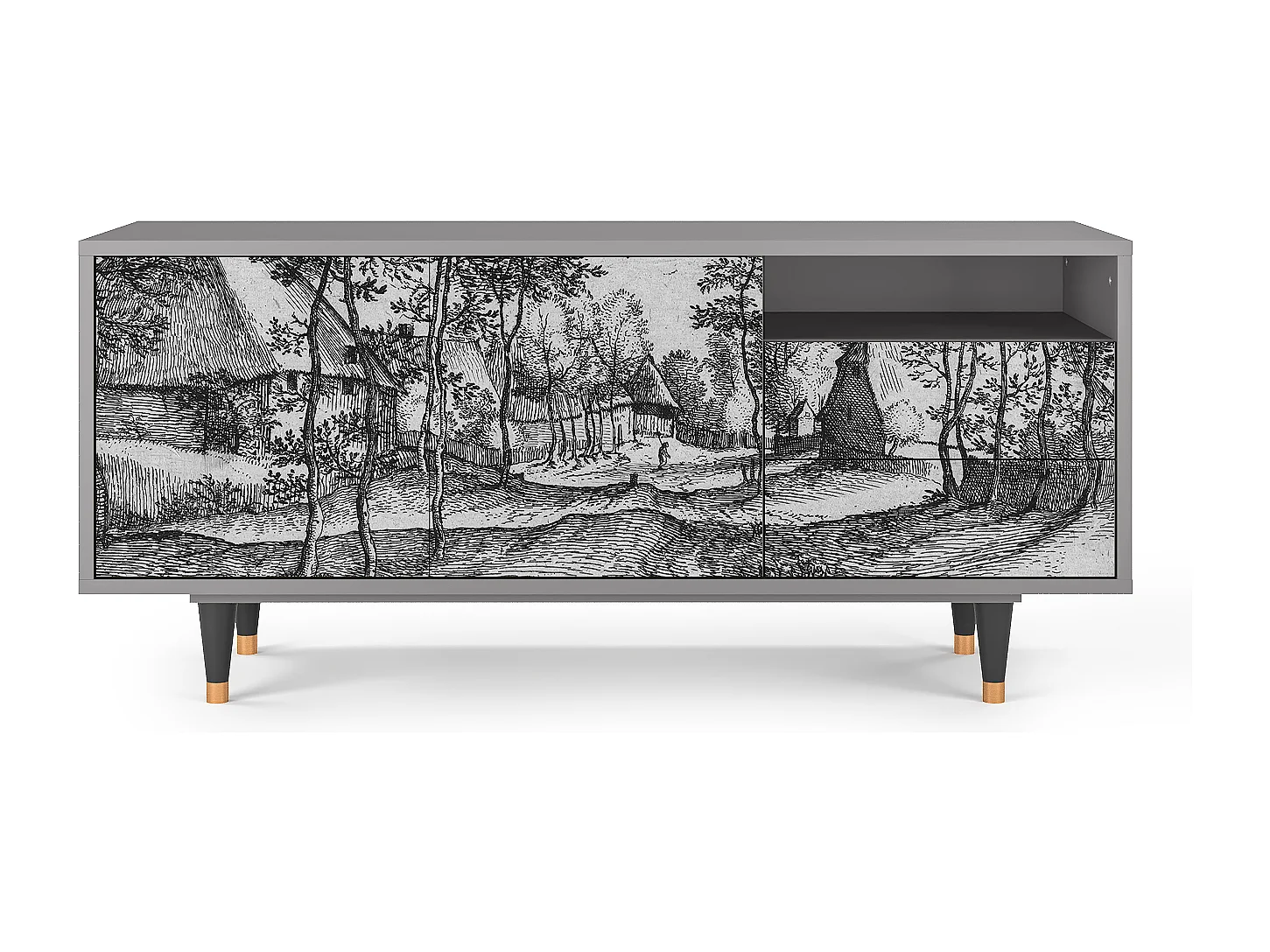 Meuble TV - 125х56х41 cm - T7 - Village Road, Gris