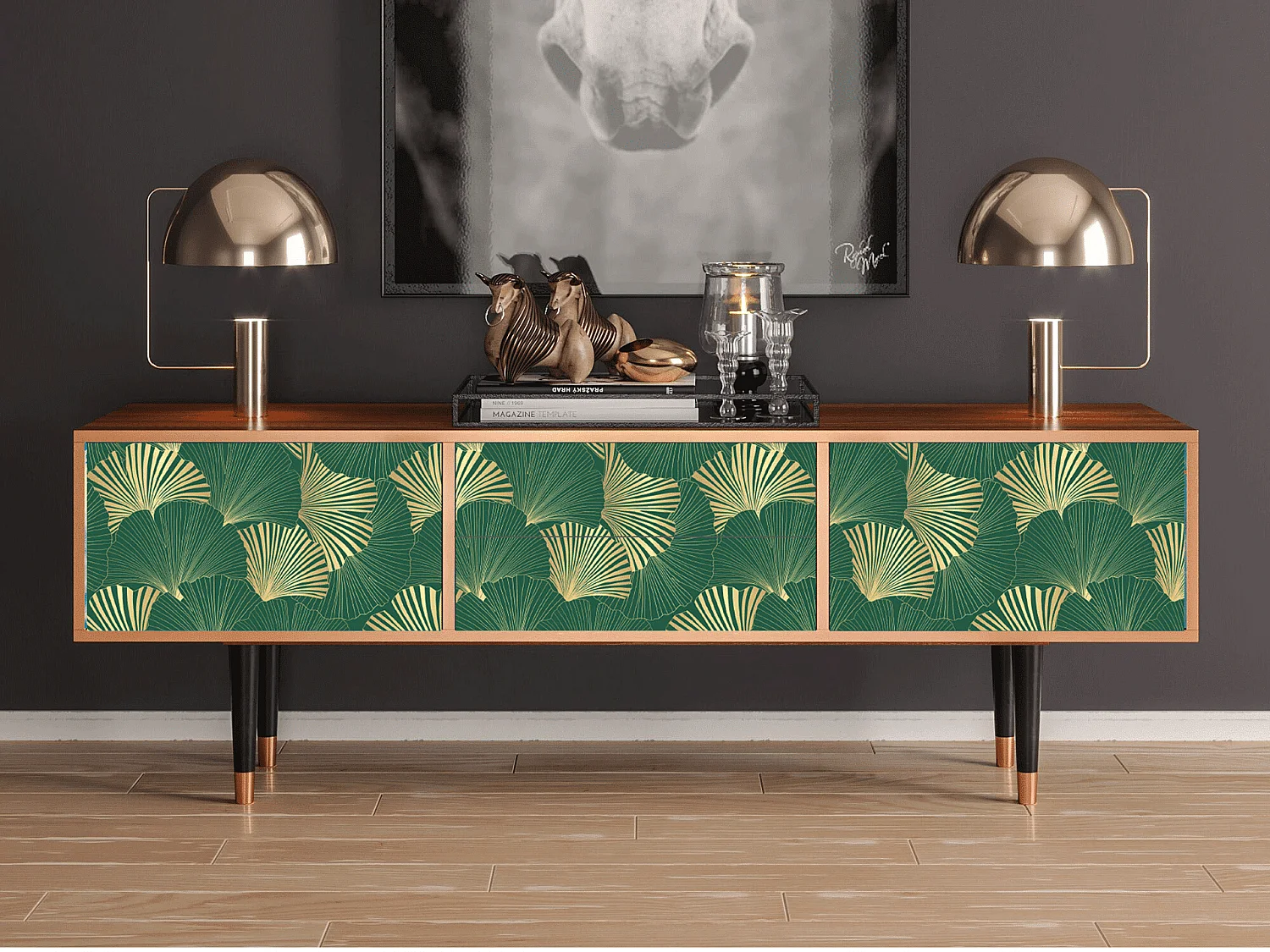 Mueble de TV - 170х59х48 cm - T4 - Gold Ginkgo, Nogal