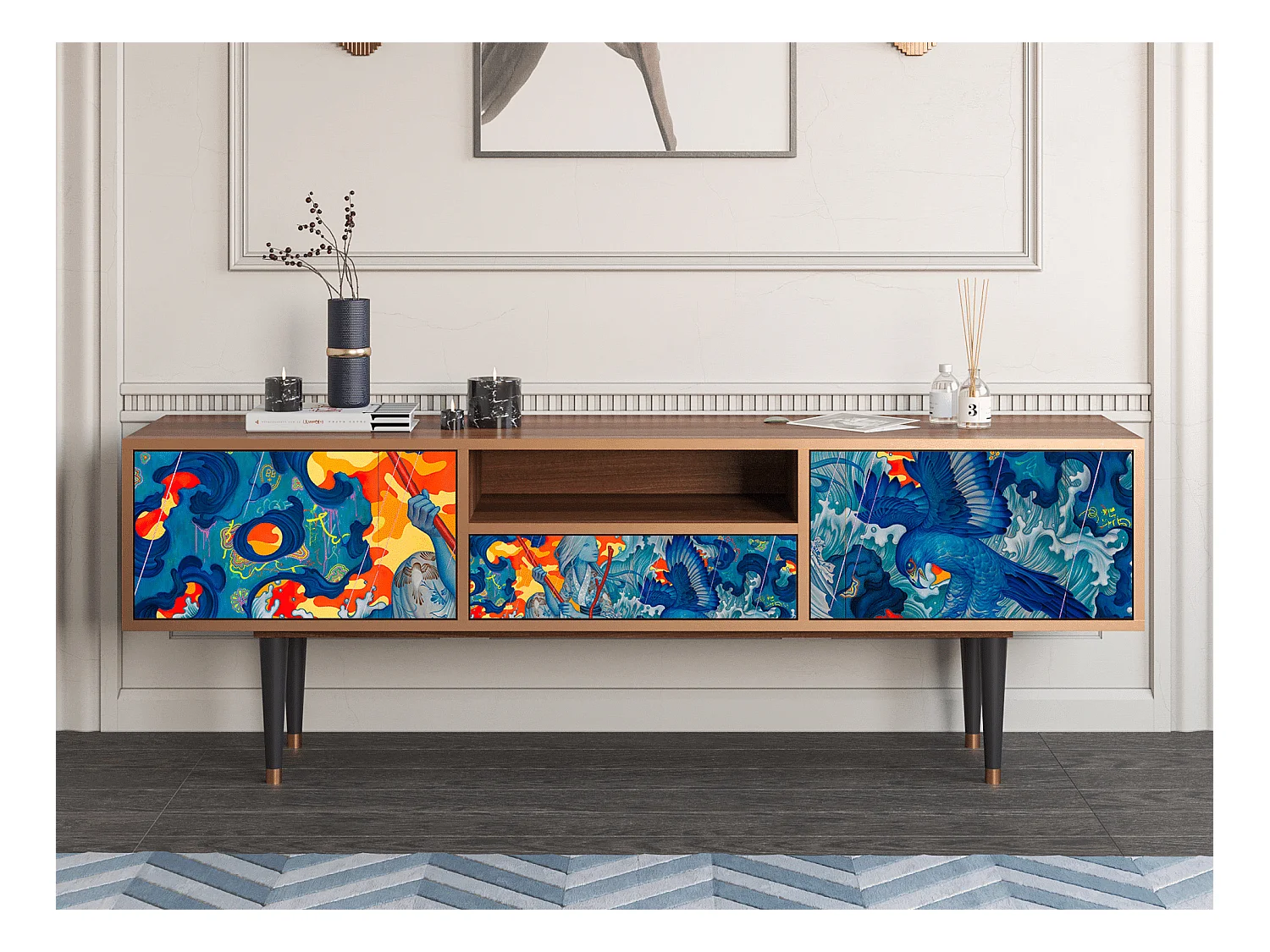 Meuble TV - 170х59х41 cm - T6 - The Girl - James Jean, Noyer