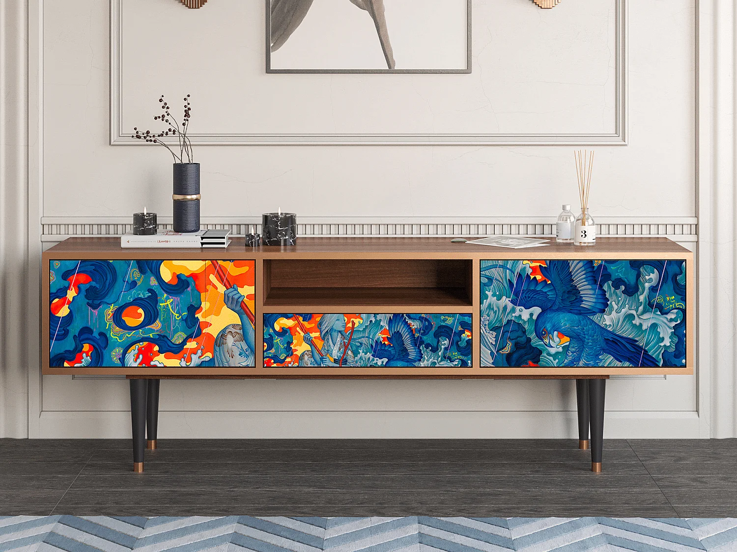 Mueble de TV - 170х59х41 cm - T6 - The Girl - James Jean, Nogal