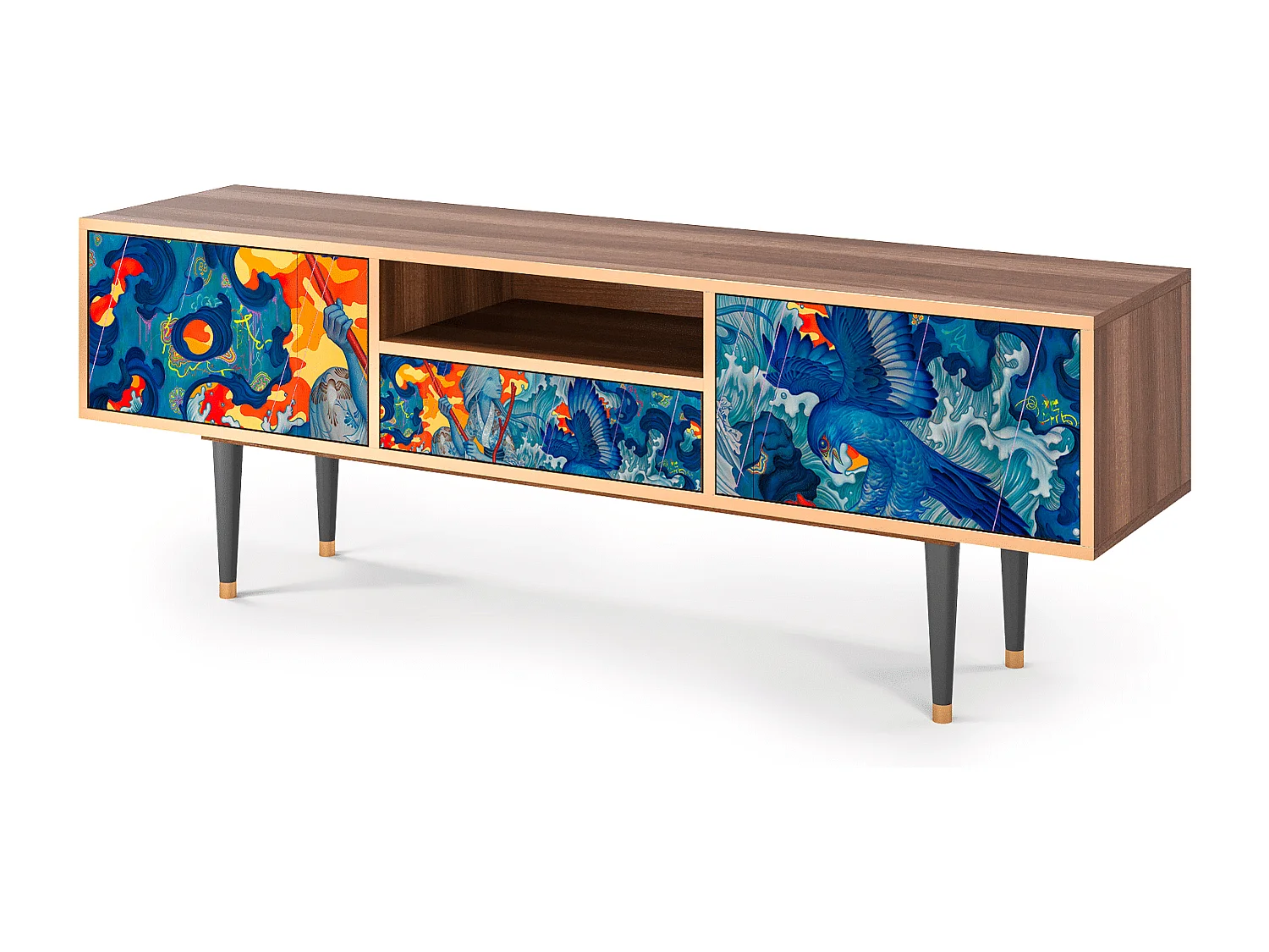 Mueble de TV - 170х59х41 cm - T6 - The Girl - James Jean, Nogal