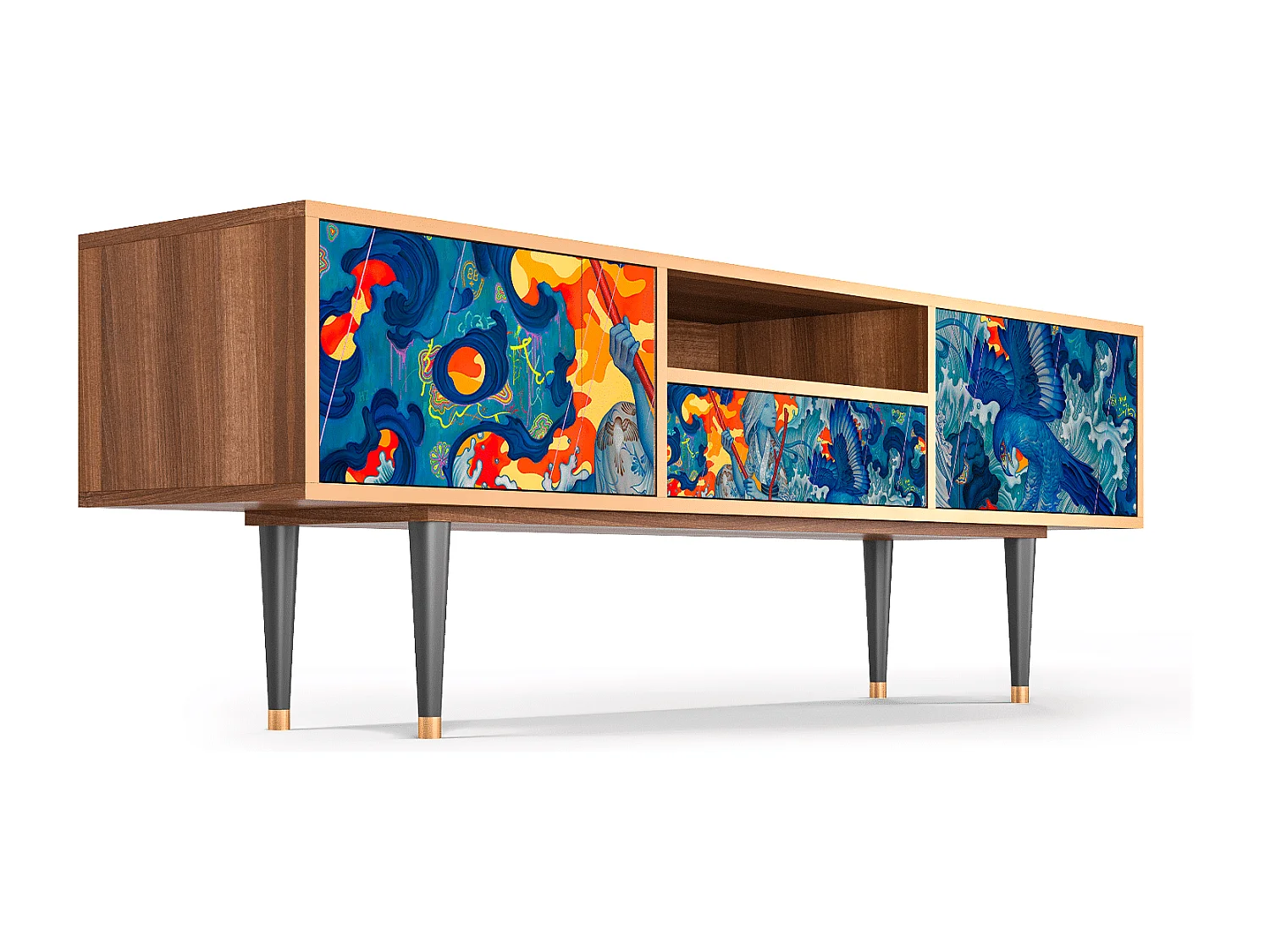 Mueble de TV - 170х59х41 cm - T6 - The Girl - James Jean, Nogal