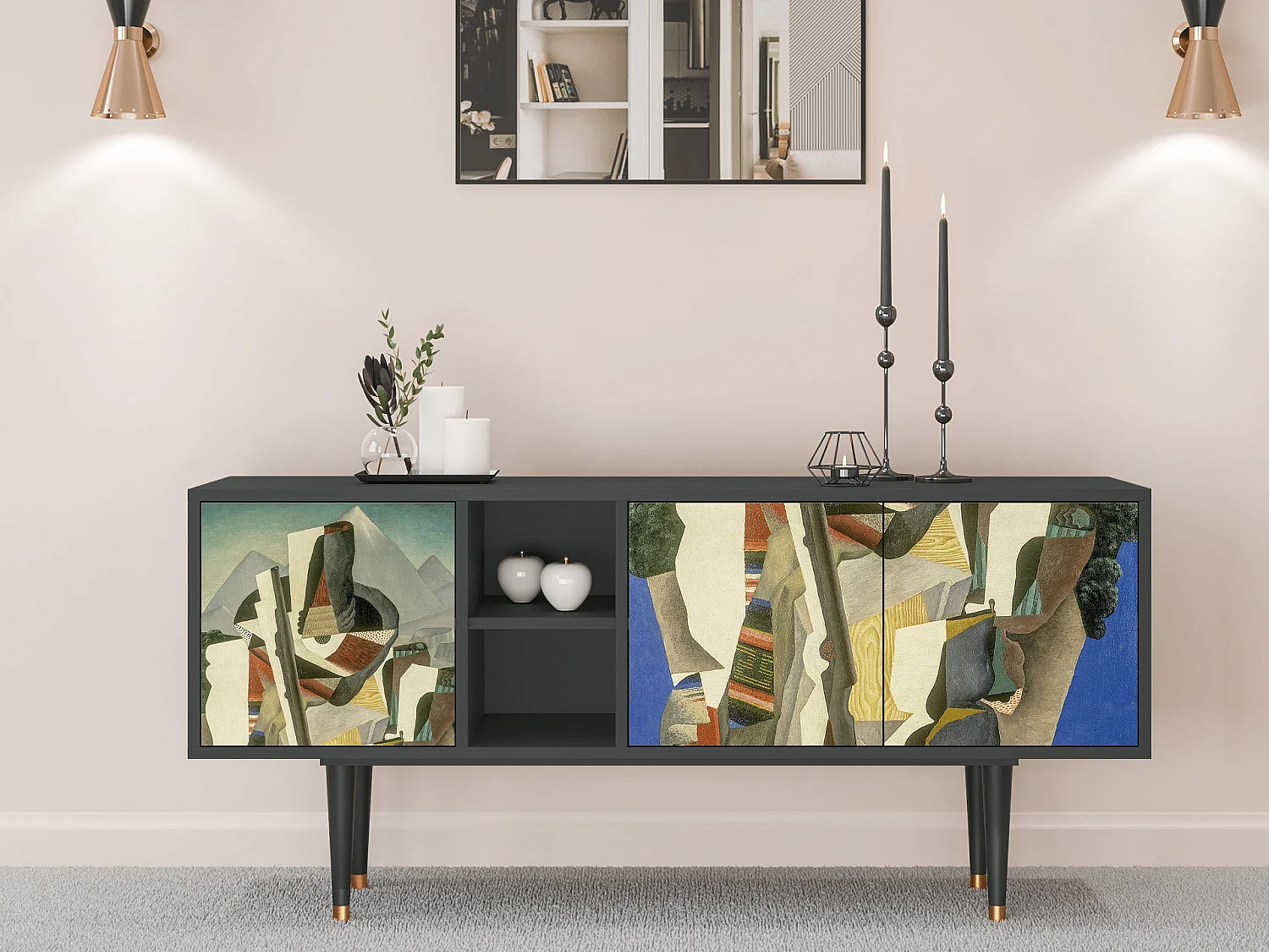 Meuble TV - 150х69х41 cm - T5 - The Cubist Paintings , Anthracite