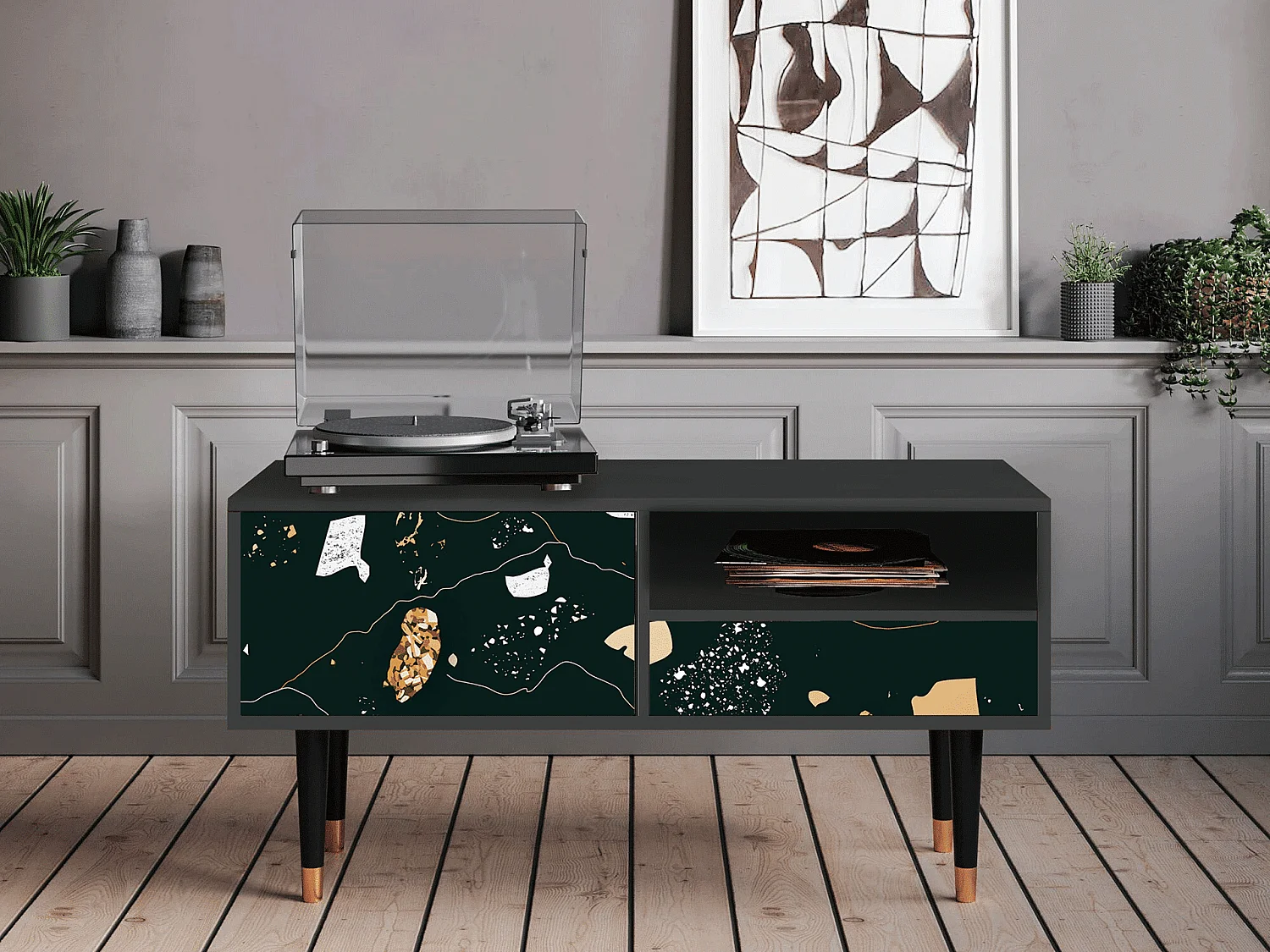 Meuble TV - 115х59х48 cm - T3 - Space Rocks, Anthracite