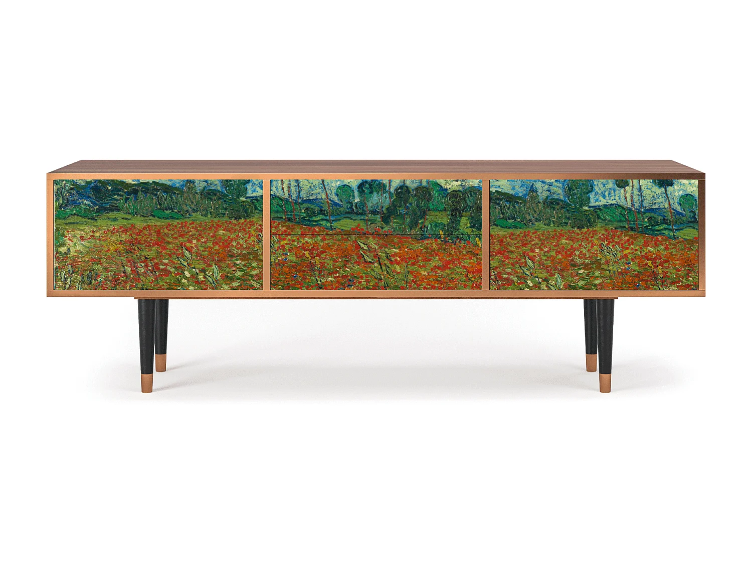 Szafka RTV - 170х59х48 cm - T4 - Poppy field by van Gogh, Orzech