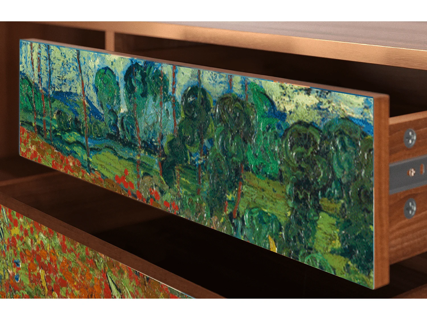 Szafka RTV - 170х59х48 cm - T4 - Poppy field by van Gogh, Orzech