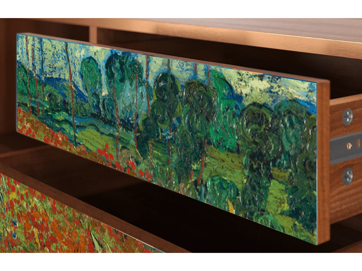 Meuble TV - 170х59х48 cm - T4 - Poppy field by van Gogh, Noyer