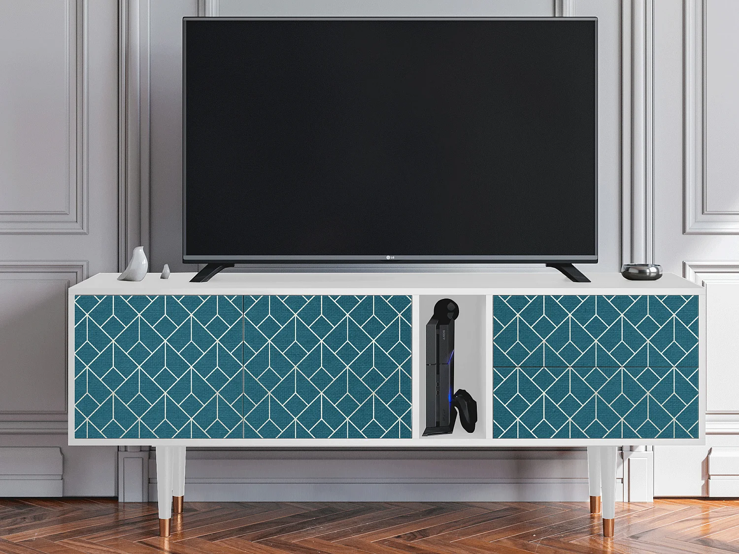 TV-meubel - 170х69х48 cm - T1 - Turquoise Geometry, Wit
