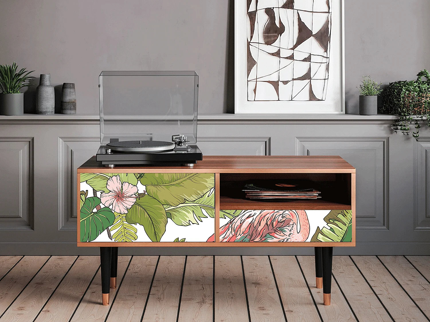 Meuble TV - 115х59х48 cm - T3 - Sweet Flamingo, Noyer