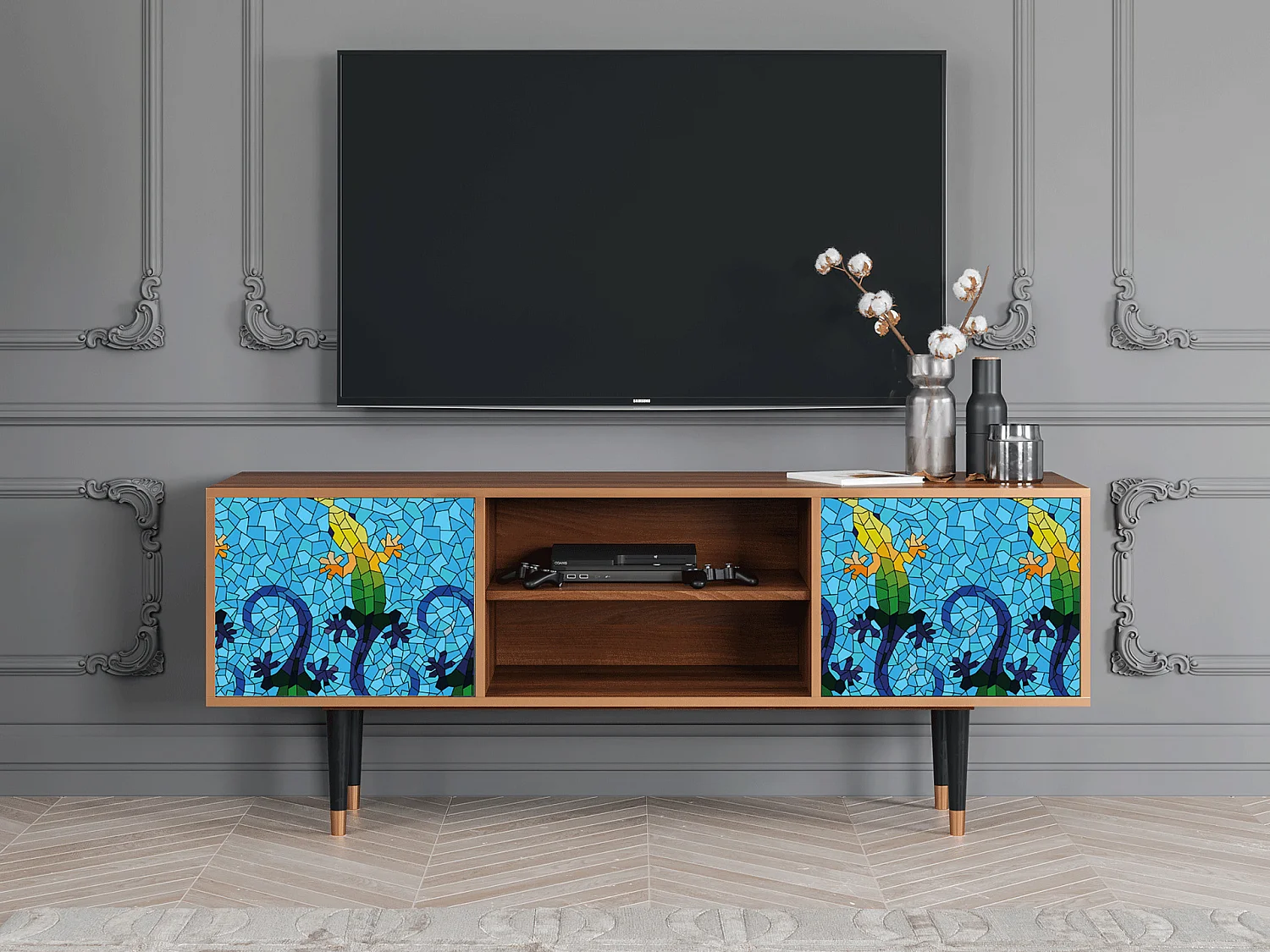 Meuble TV - 170х69х48 cm - T2 - Gaudi's Lizard, Noyer